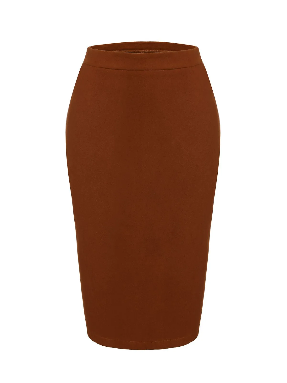 2PCS Brown  Button Top & Pencil Skirt