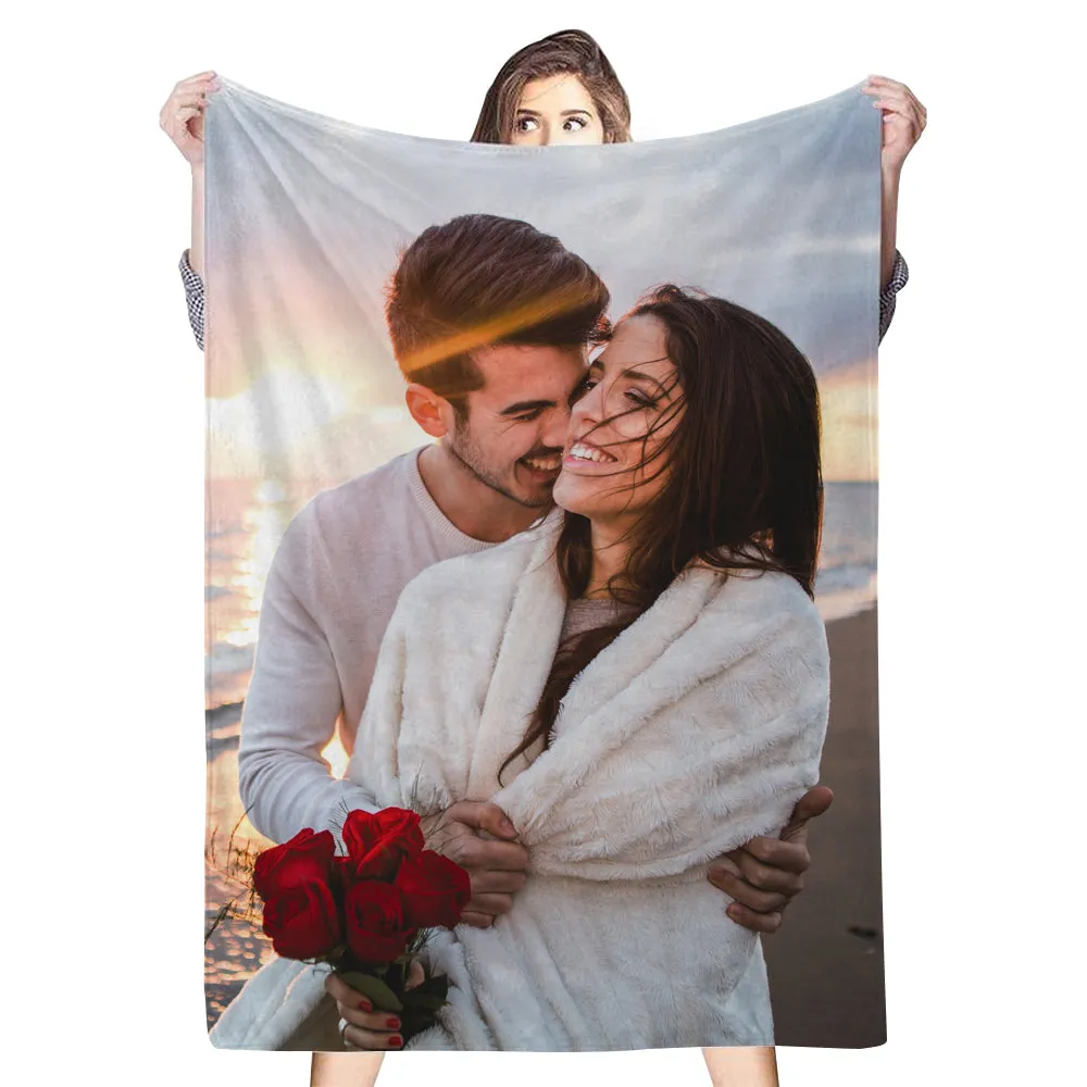 4FunGift® Custom 1 Photo Fleece Blankets for Couple Family