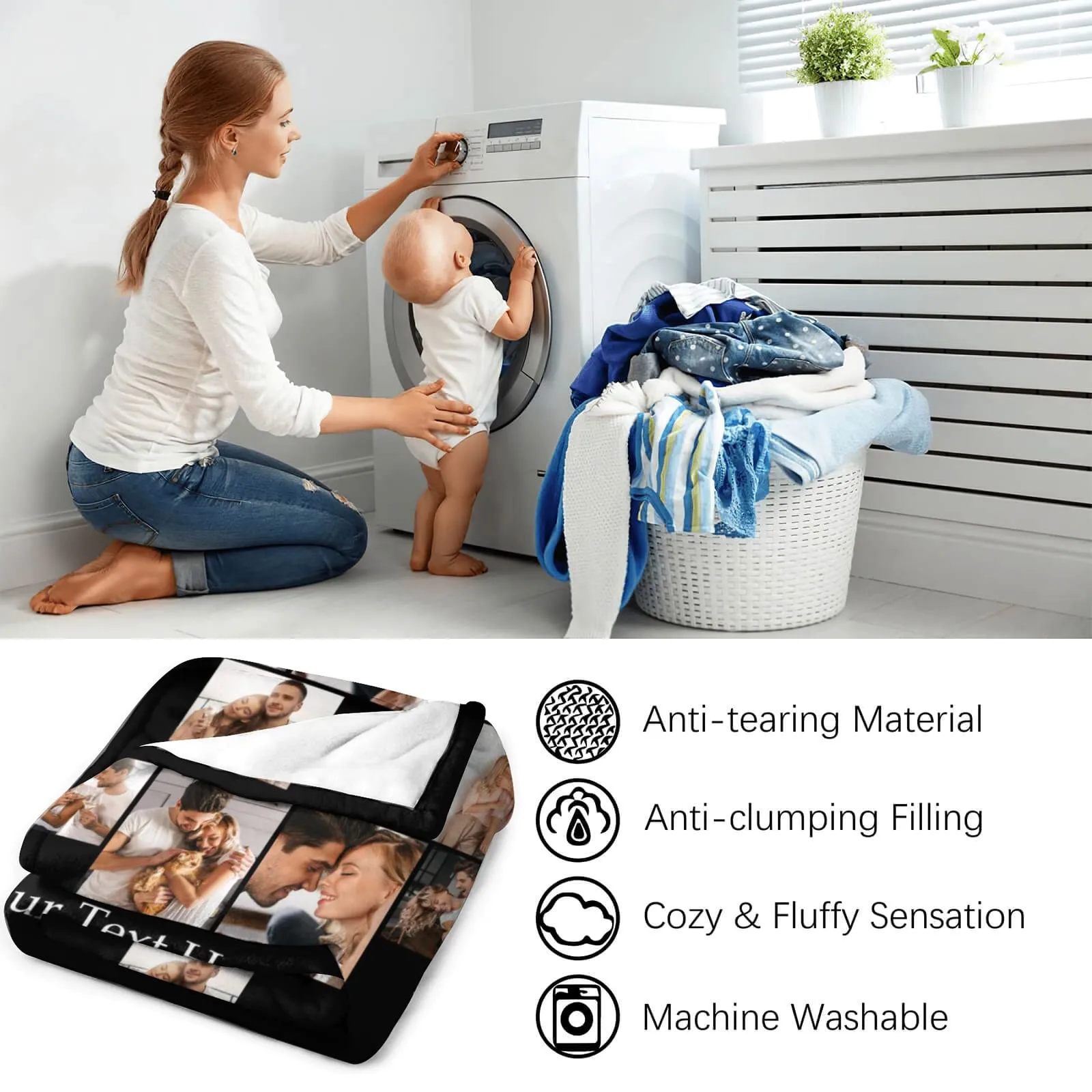 4FunGift® Custom 1 Photo Fleece Blankets for Couple Family