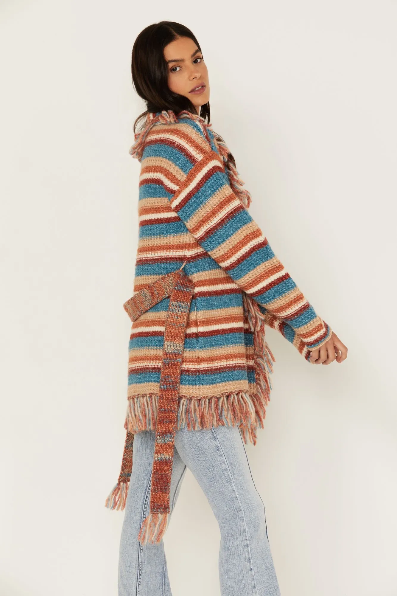 Abilene Striped Fringe Cardigan Sweater