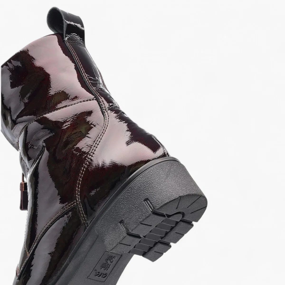 Ara Red Patent Boots with Front Zip, Pull Tab & Chunky Sole - Wide Fit, Comfort Focused