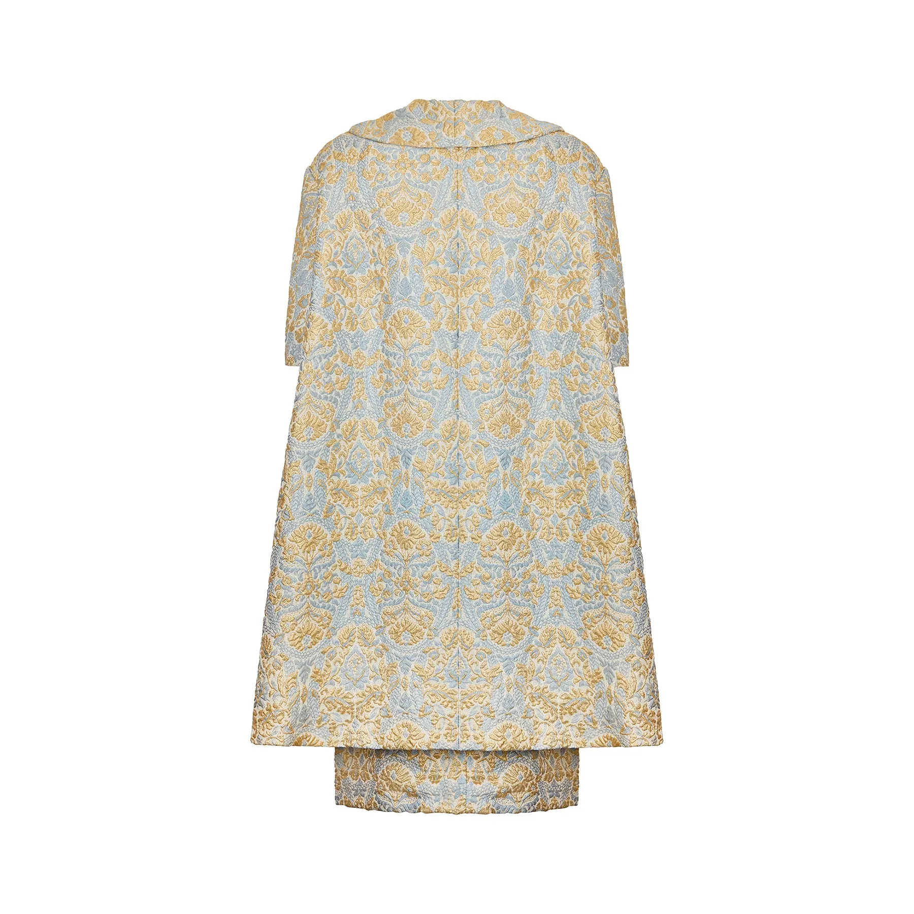 ARCHIVE: 1950s Jean Desses Blue and Gold Brocade Dress Suit