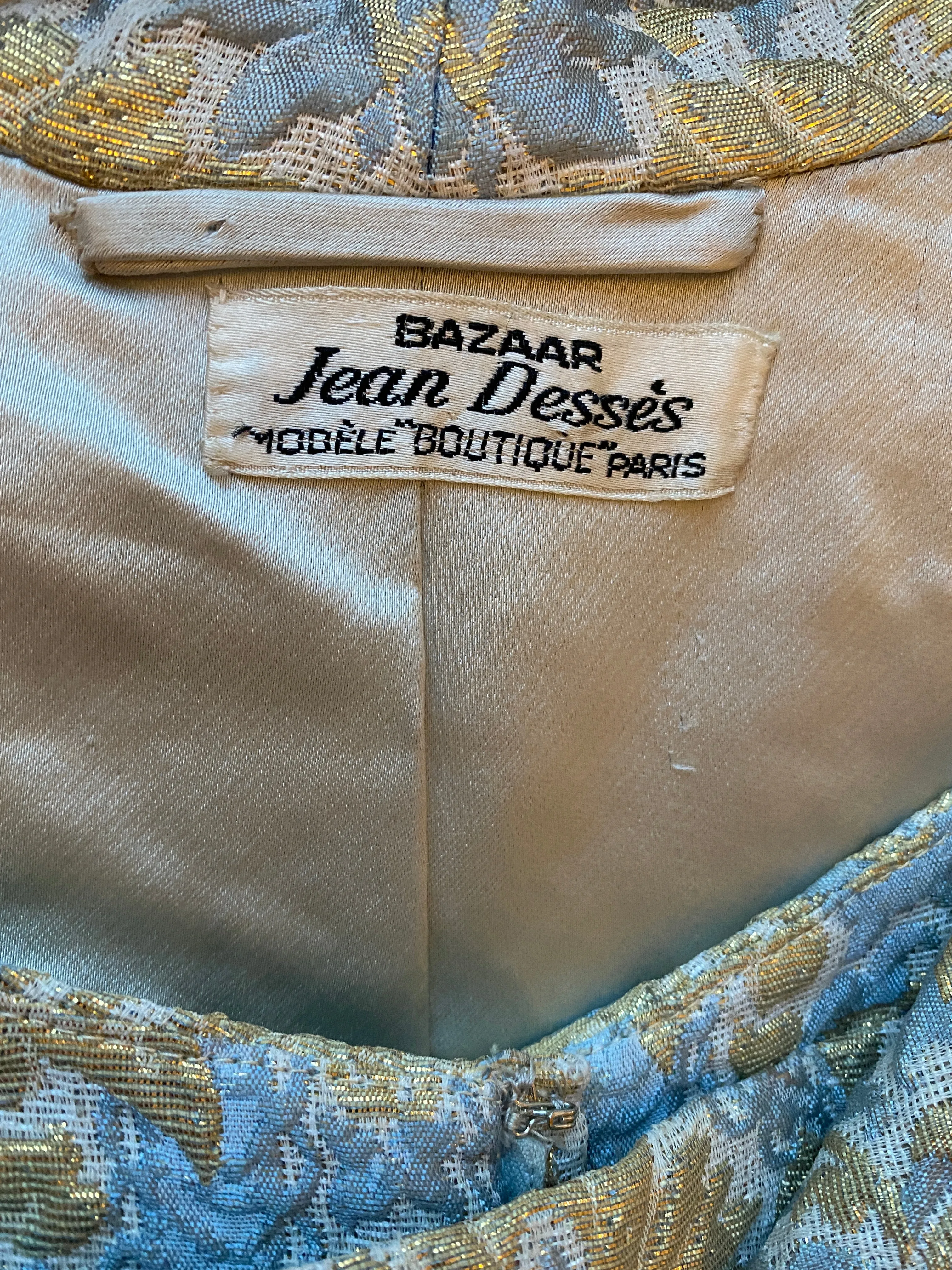 ARCHIVE: 1950s Jean Desses Blue and Gold Brocade Dress Suit