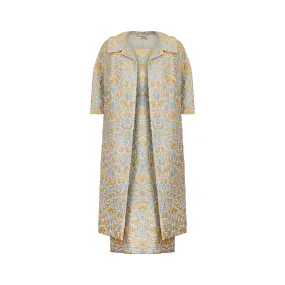 ARCHIVE: 1950s Jean Desses Blue and Gold Brocade Dress Suit