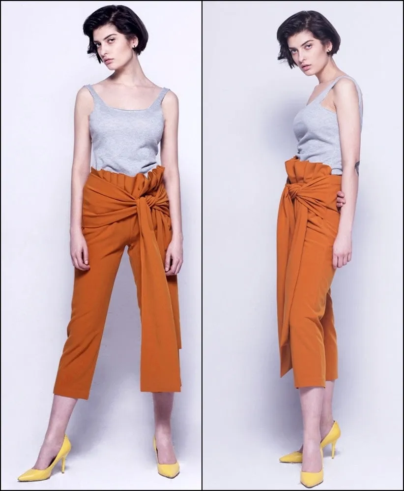 Avant Garde High Waist Skinny Leg Bow Detail Crepe Pants // Asymmetrical Trouser