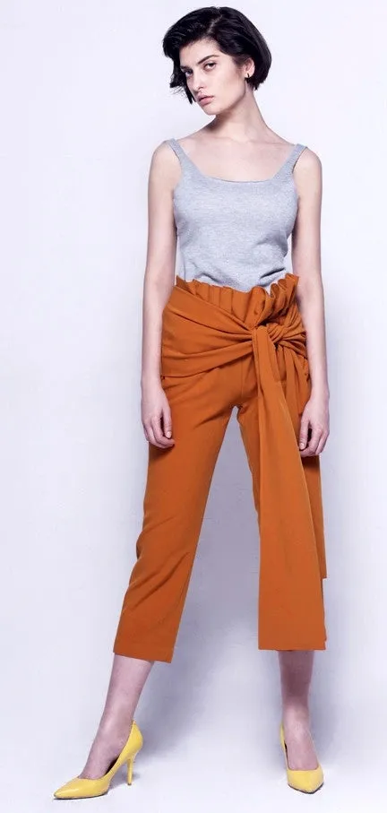 Avant Garde High Waist Skinny Leg Bow Detail Crepe Pants // Asymmetrical Trouser