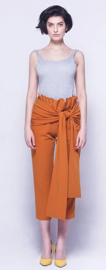Avant Garde High Waist Skinny Leg Bow Detail Crepe Pants // Asymmetrical Trouser