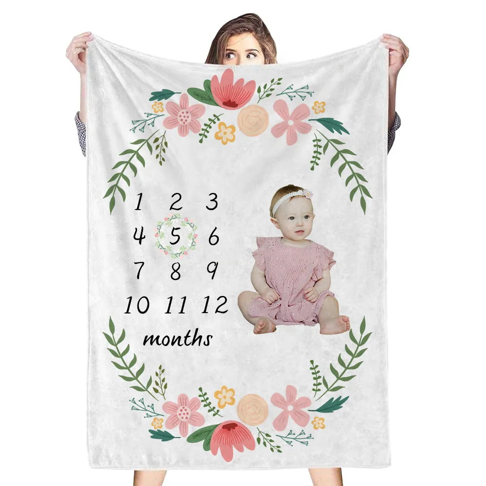 Baby Photo Blanket Personalized Birth Fleece Blanket