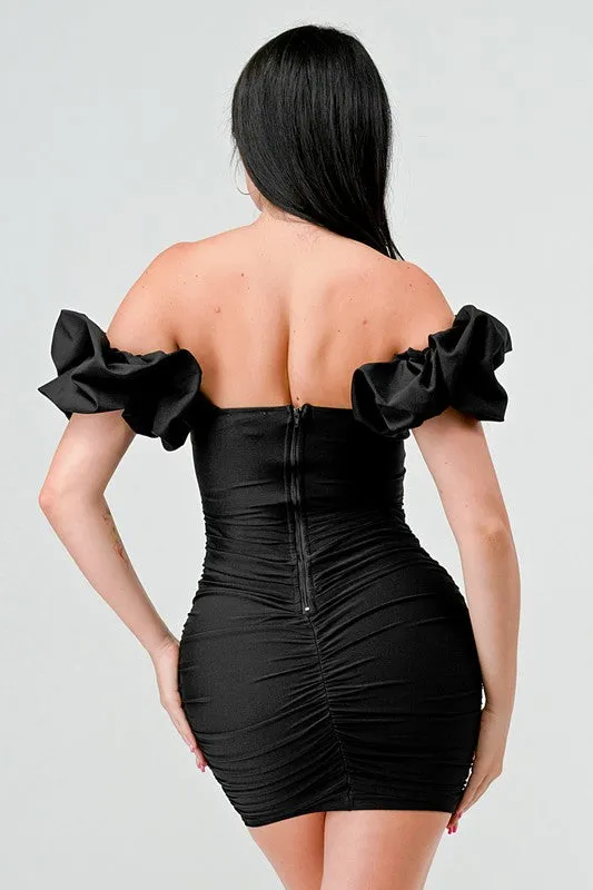 Black Sexy Sweetheart Off Shoulder Ruffled Mini Dress