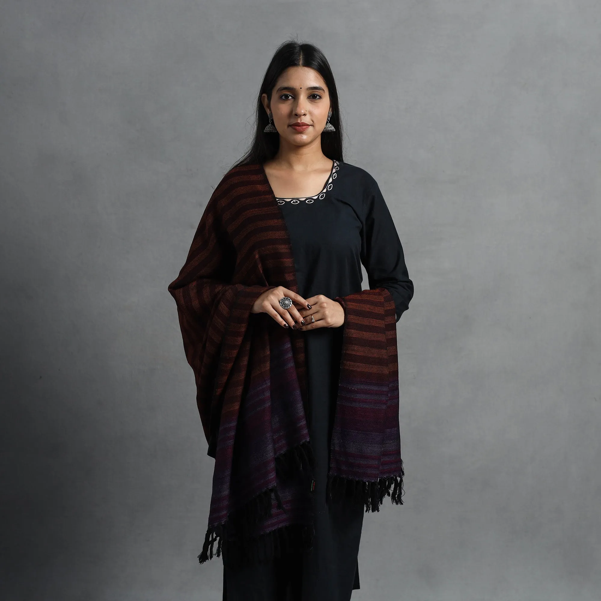 Brown - Kumaun Handwoven Pure Merino Wool Shawl for Women 38