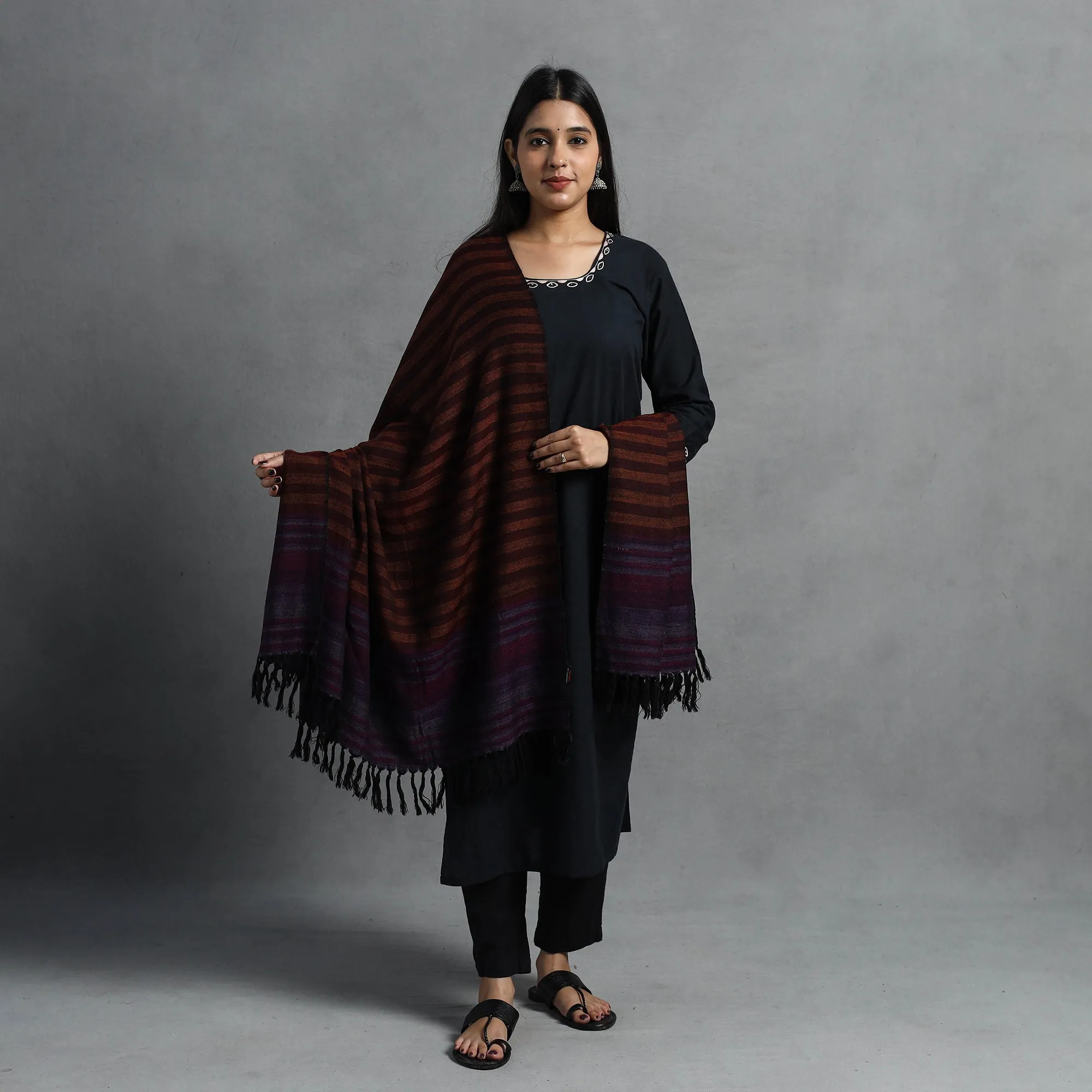 Brown - Kumaun Handwoven Pure Merino Wool Shawl for Women 38