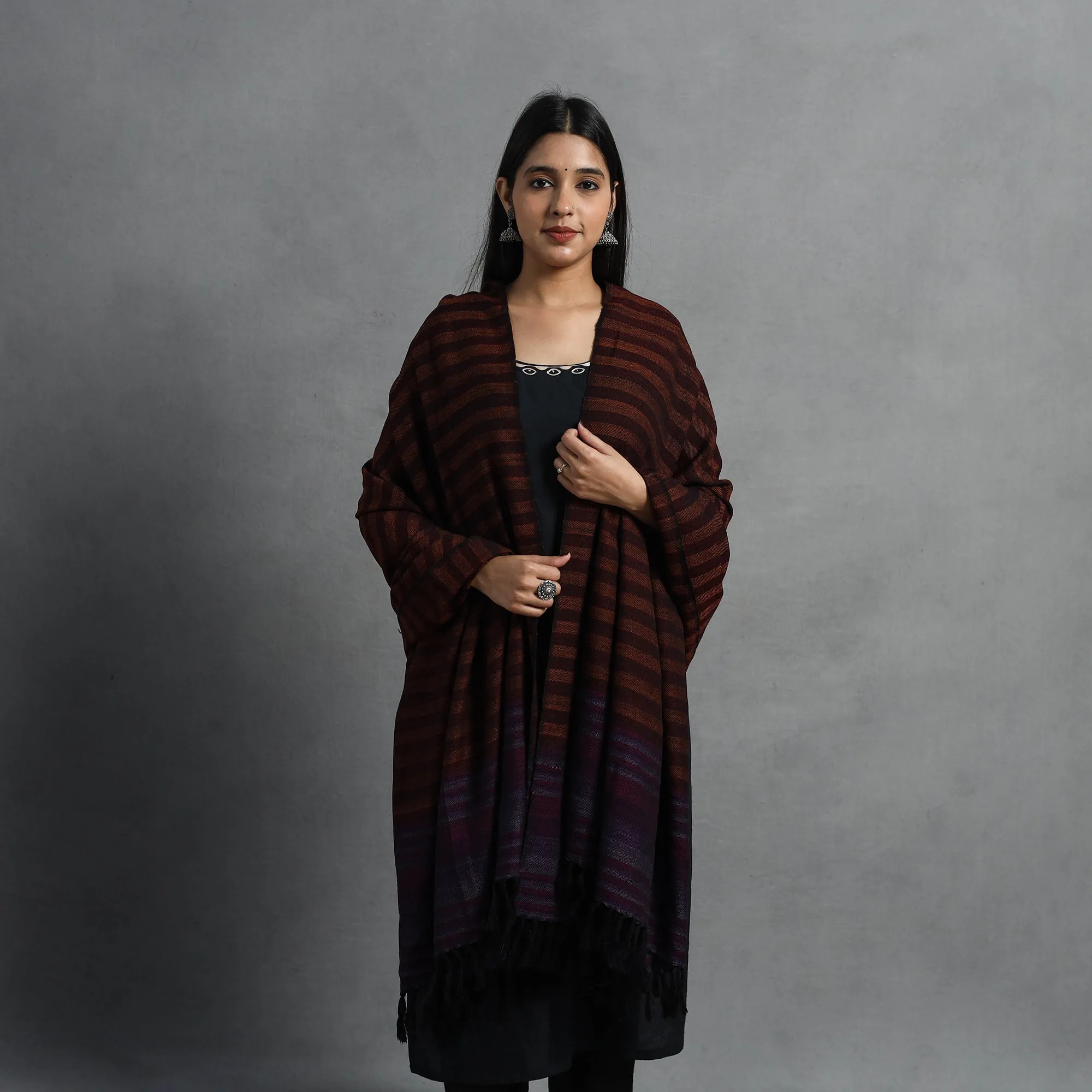 Brown - Kumaun Handwoven Pure Merino Wool Shawl for Women 38