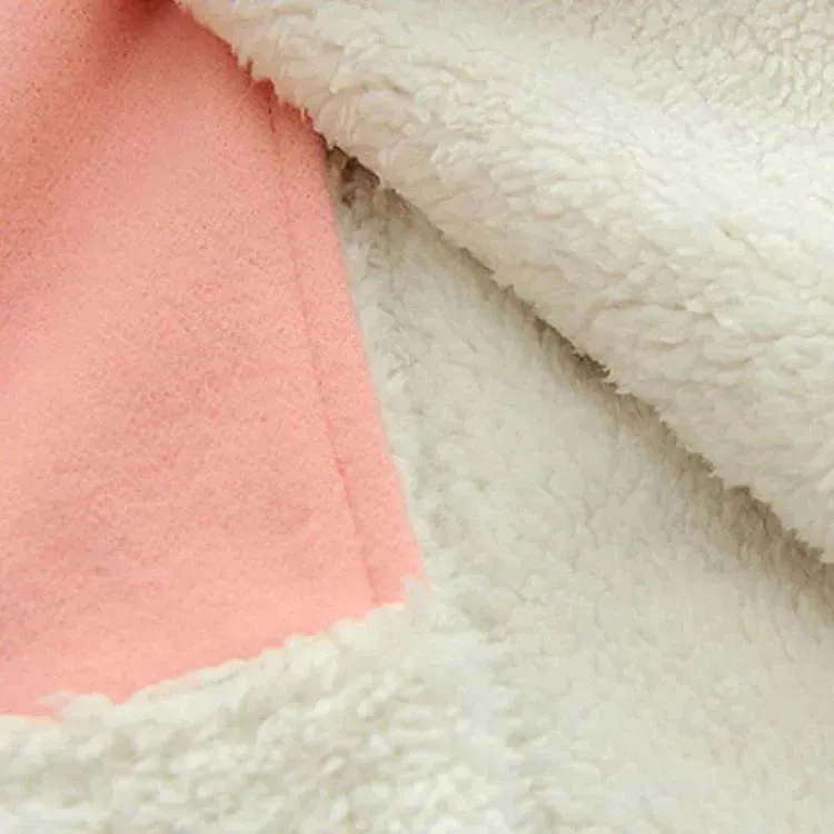 Bunny Ears Plush Pom Pom Drawstring Hoodie Cloak Coat