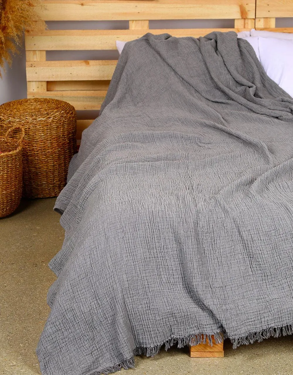 Cacala Plus Size Throw Blanket Muslin Series 100% Cotton Grey