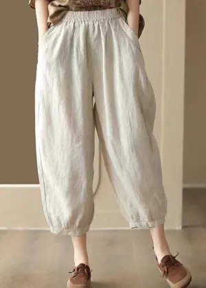 Casual Vintage Linen Color Pockets Elastic Waist Harem Pants Summer BV047