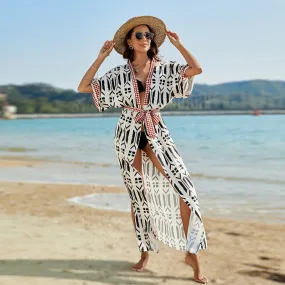 Cotton Beach Cover Up Swimsuit Outwear Sun Protection Cardigan Women Vacation Beach Coat