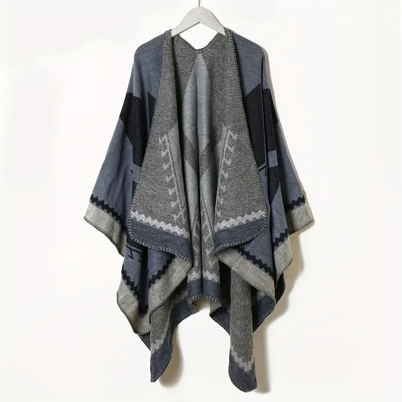 Cozy Oversized Plaid Print Blanket Shawl - Soft, Warm, Windproof, and Thick Cape with Classic Geometric Pattern for Outdoor Use - Perfect for Cold Weather, Camping, and Hiking