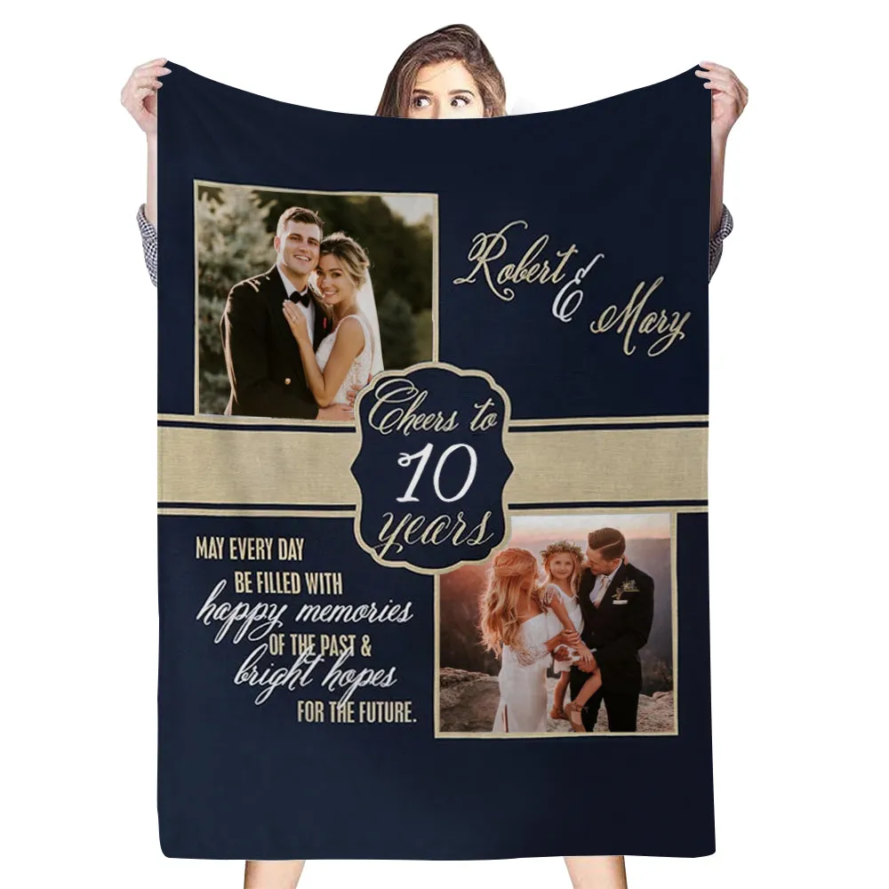 Custom 2 Photos Blanket Personalized Anniversary Fleece Blanket