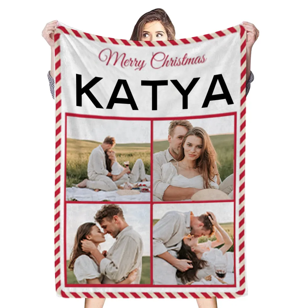 Custom 4 Photos Blanket Merry Christmas Personalized Blanket Gifts