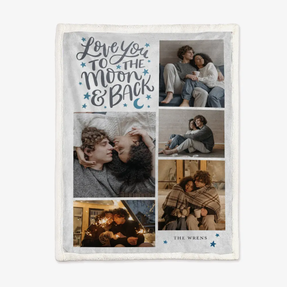 Custom 5 Photos&Text Fleece Blanket Love To The Moon