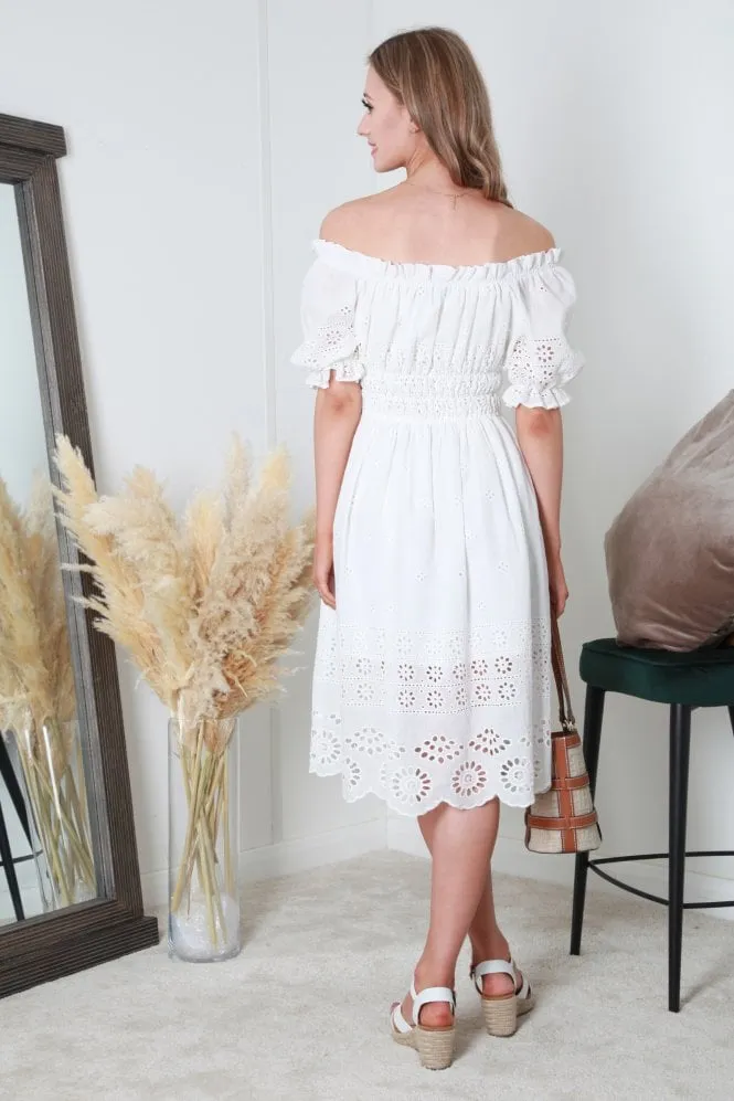 Double Second Broderie Lace Bardot Midi Dress