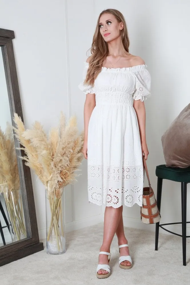 Double Second Broderie Lace Bardot Midi Dress