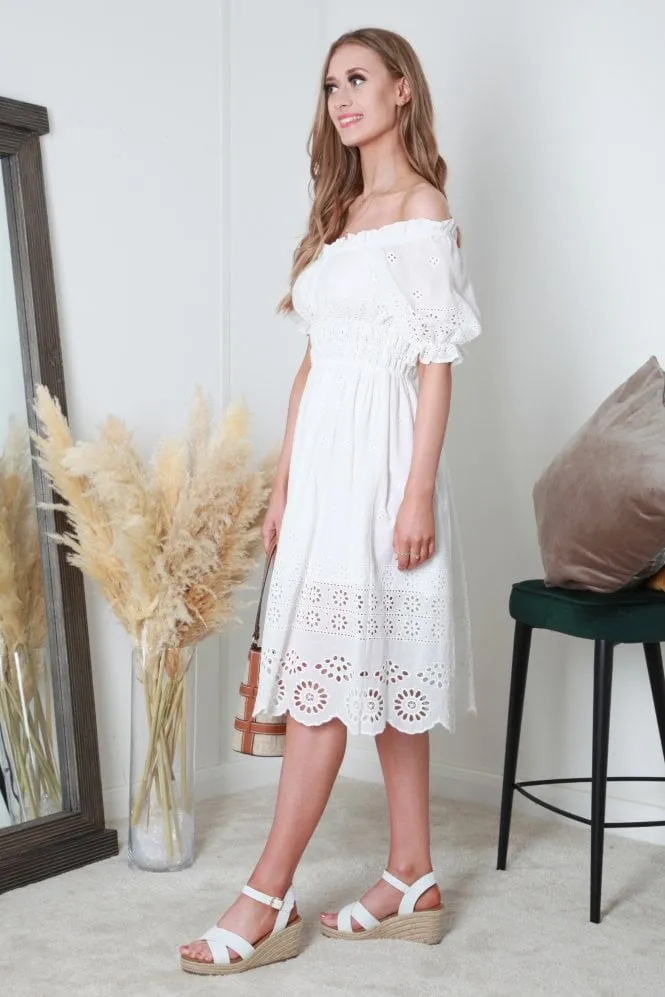 Double Second Broderie Lace Bardot Midi Dress