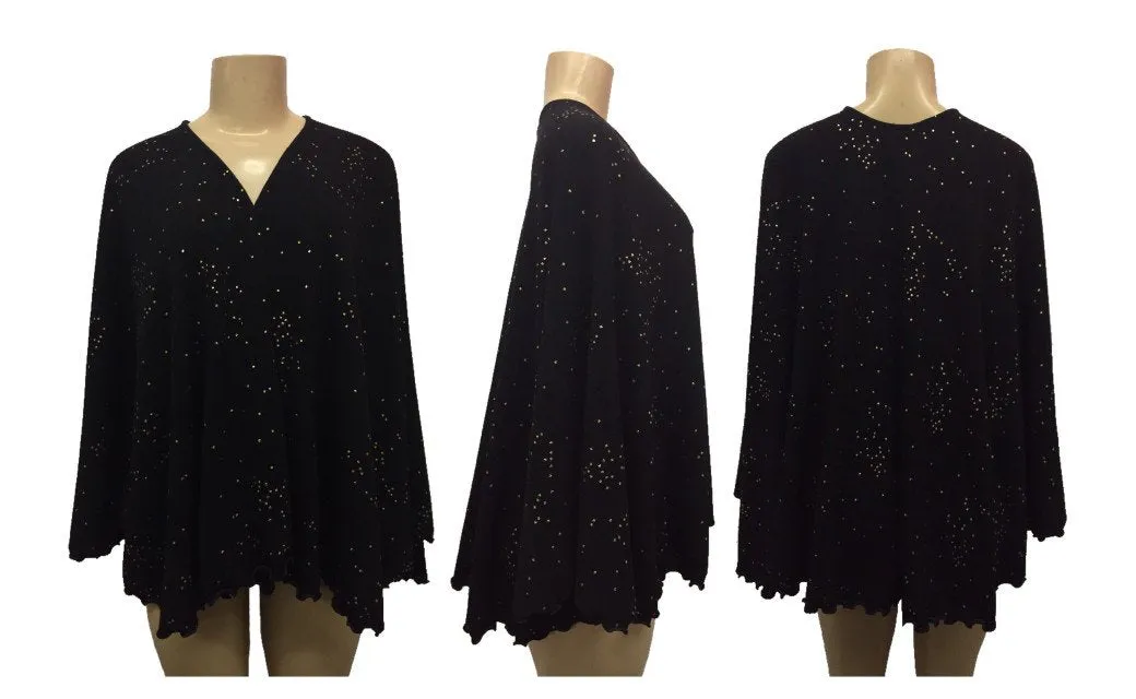 Draped Shawl Wrap Poncho Cape with Gold Flakes