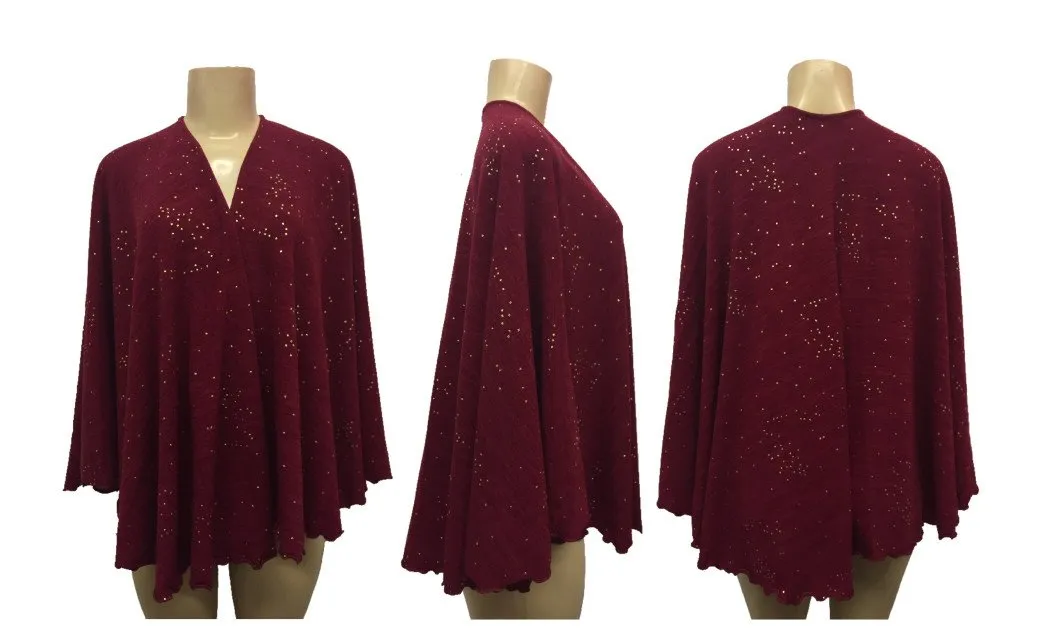 Draped Shawl Wrap Poncho Cape with Gold Flakes