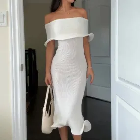 Elegant Princess One Shoulder Slim Party Dress Summer Sexy Solid Lotus Edge Mini Dress Women Shawl Sleeve Bodycon Tube Top Dress