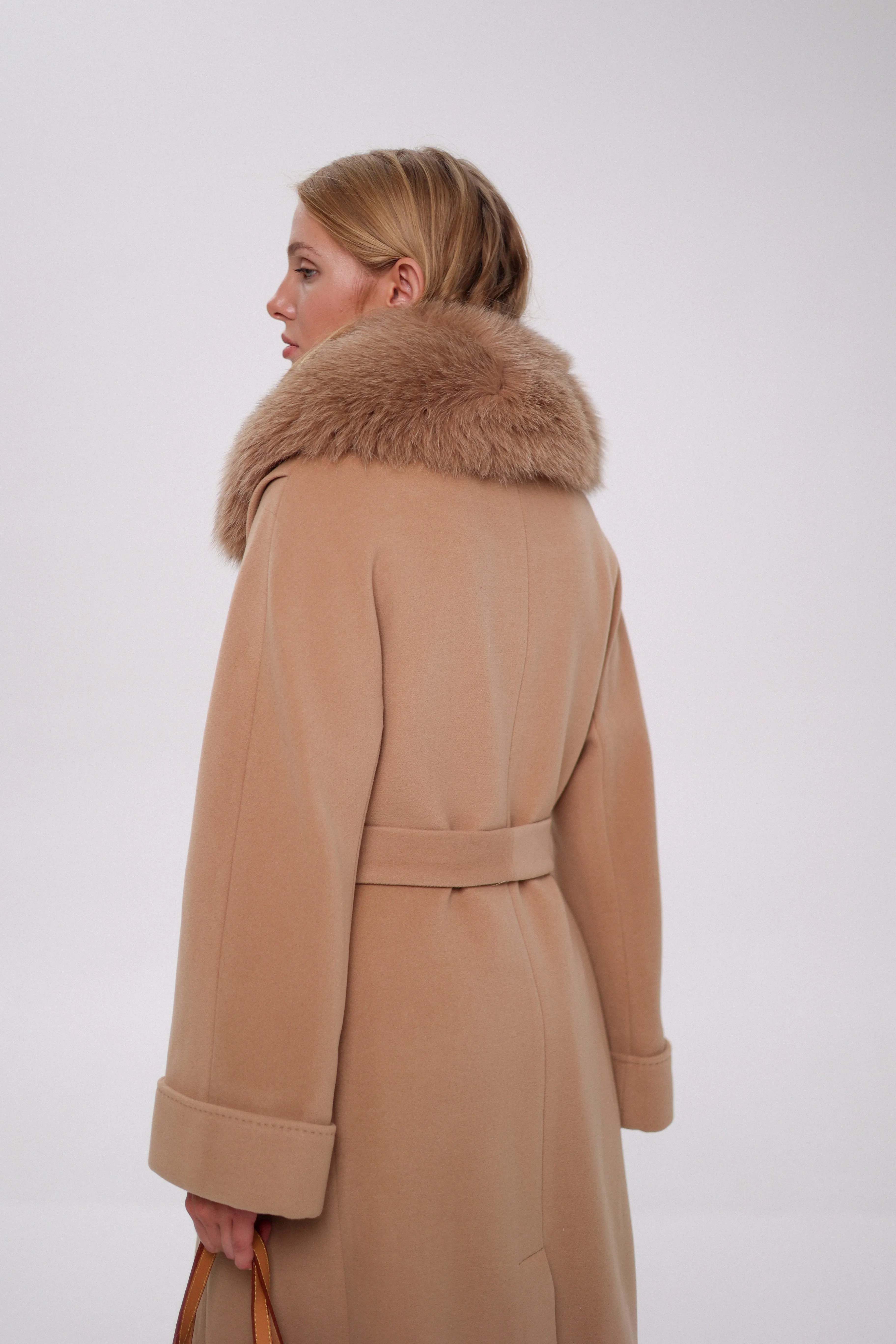 Florence Genuine Polar Fox Cashmere Wool Blend Overcoat
