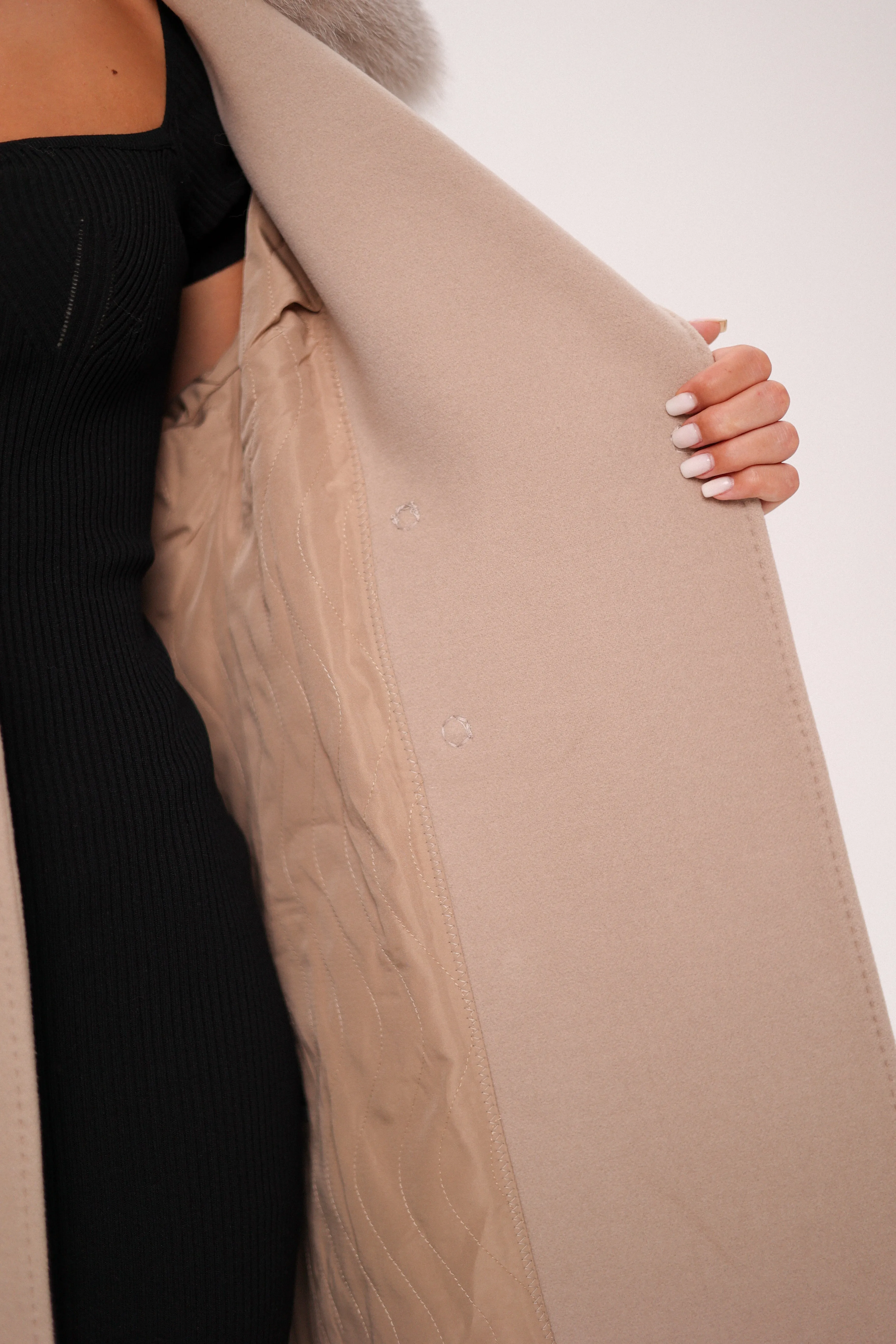 Florence Genuine Polar Fox Cashmere Wool Blend Overcoat
