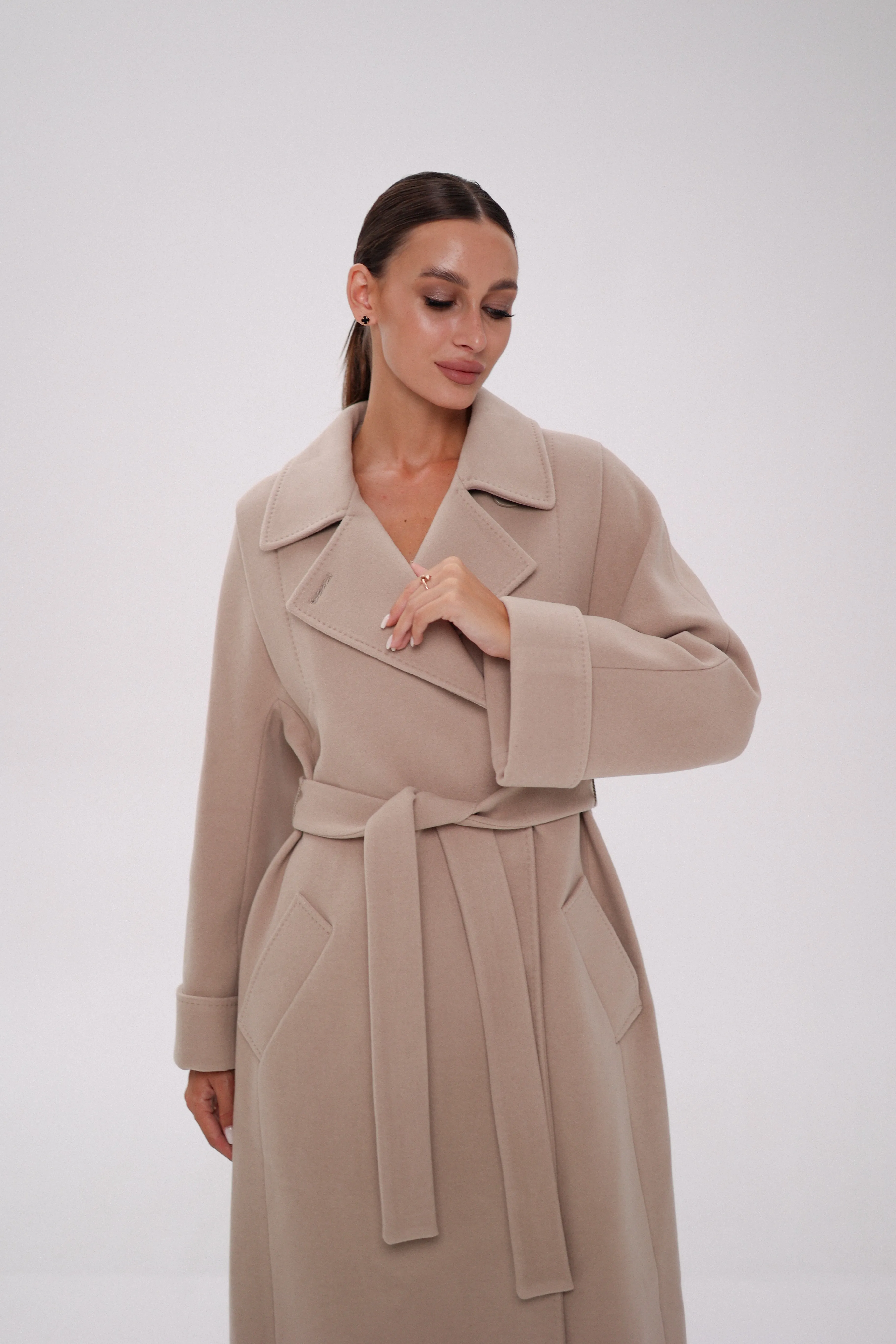 Florence Genuine Polar Fox Cashmere Wool Blend Overcoat
