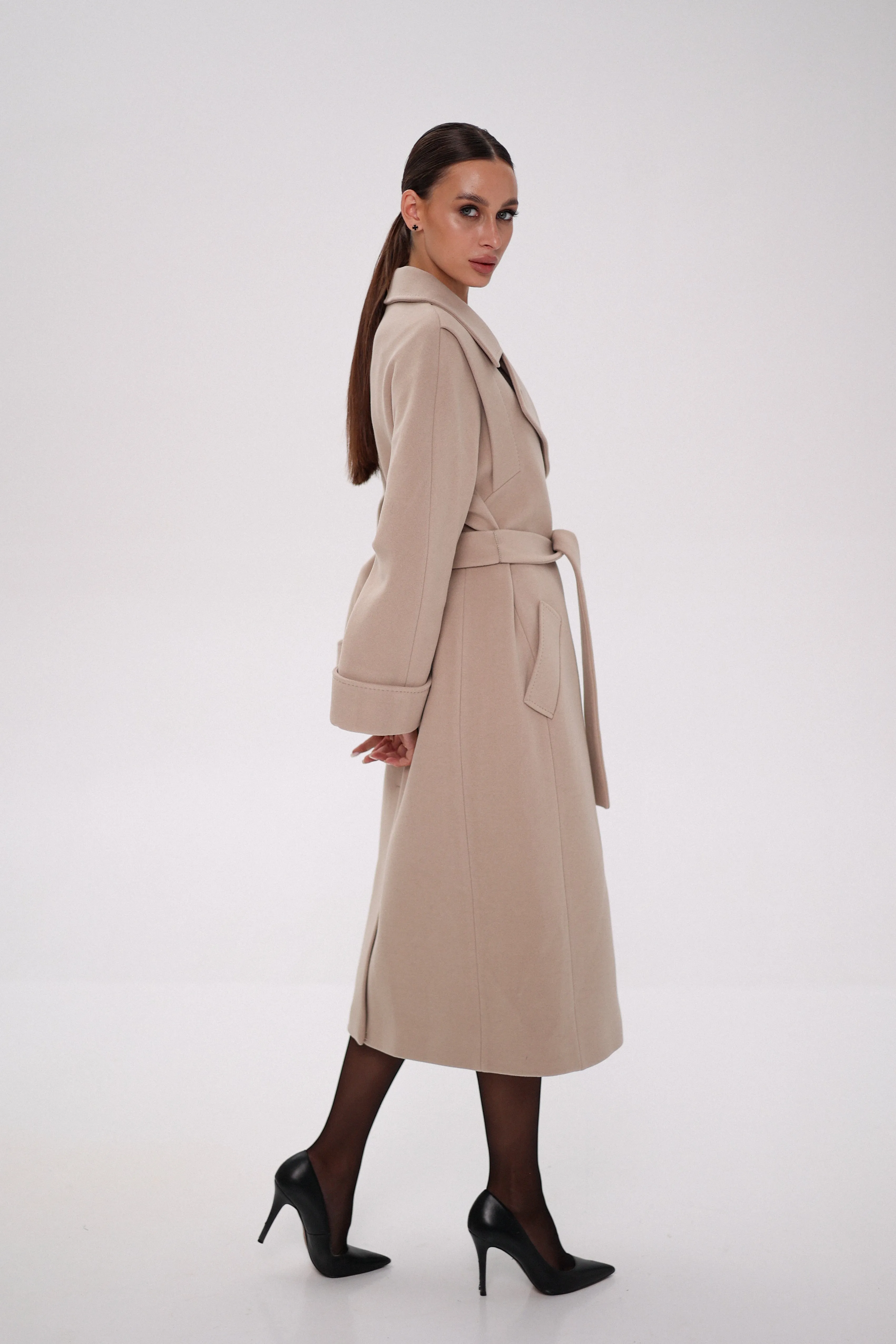 Florence Genuine Polar Fox Cashmere Wool Blend Overcoat