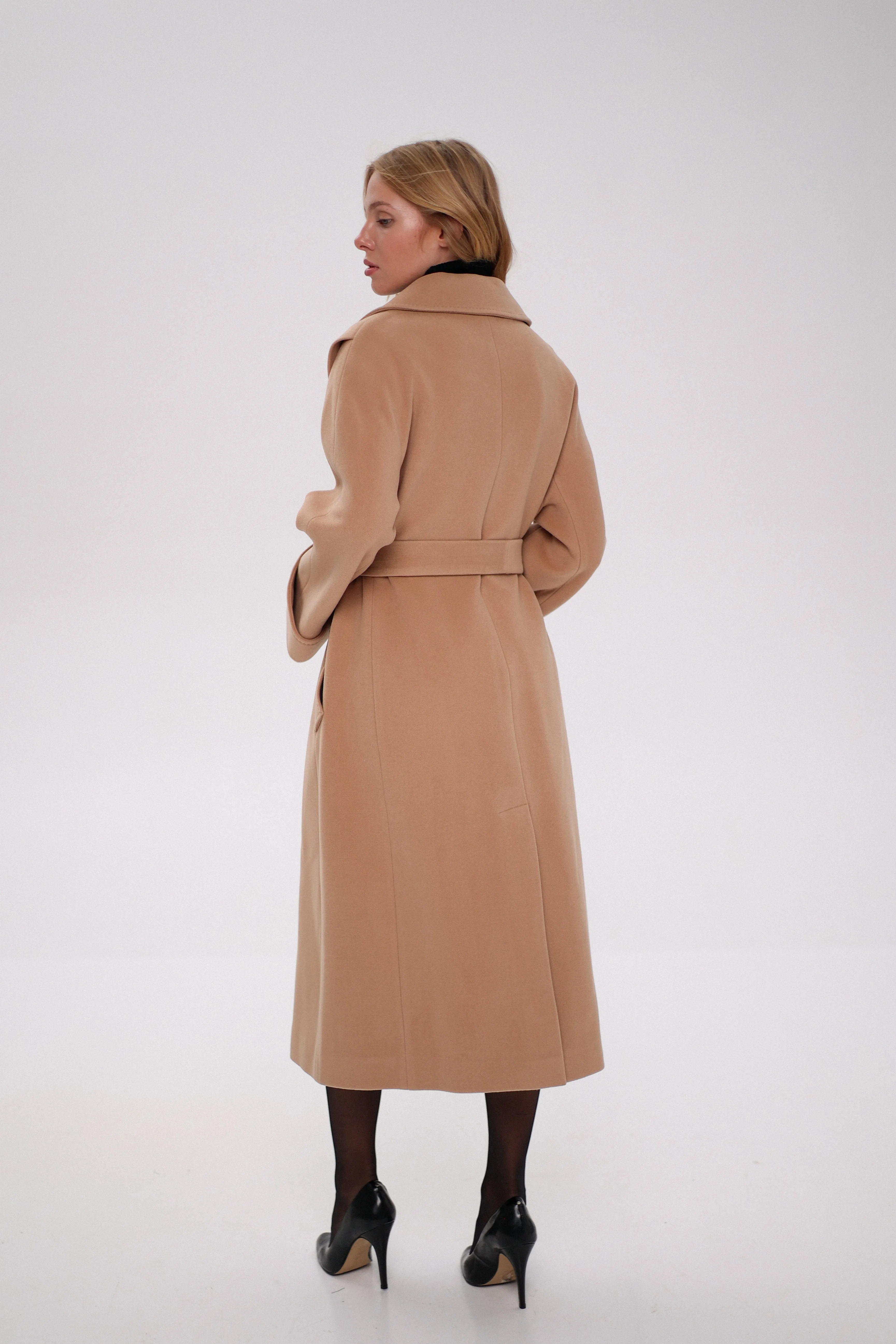 Florence Genuine Polar Fox Cashmere Wool Blend Overcoat