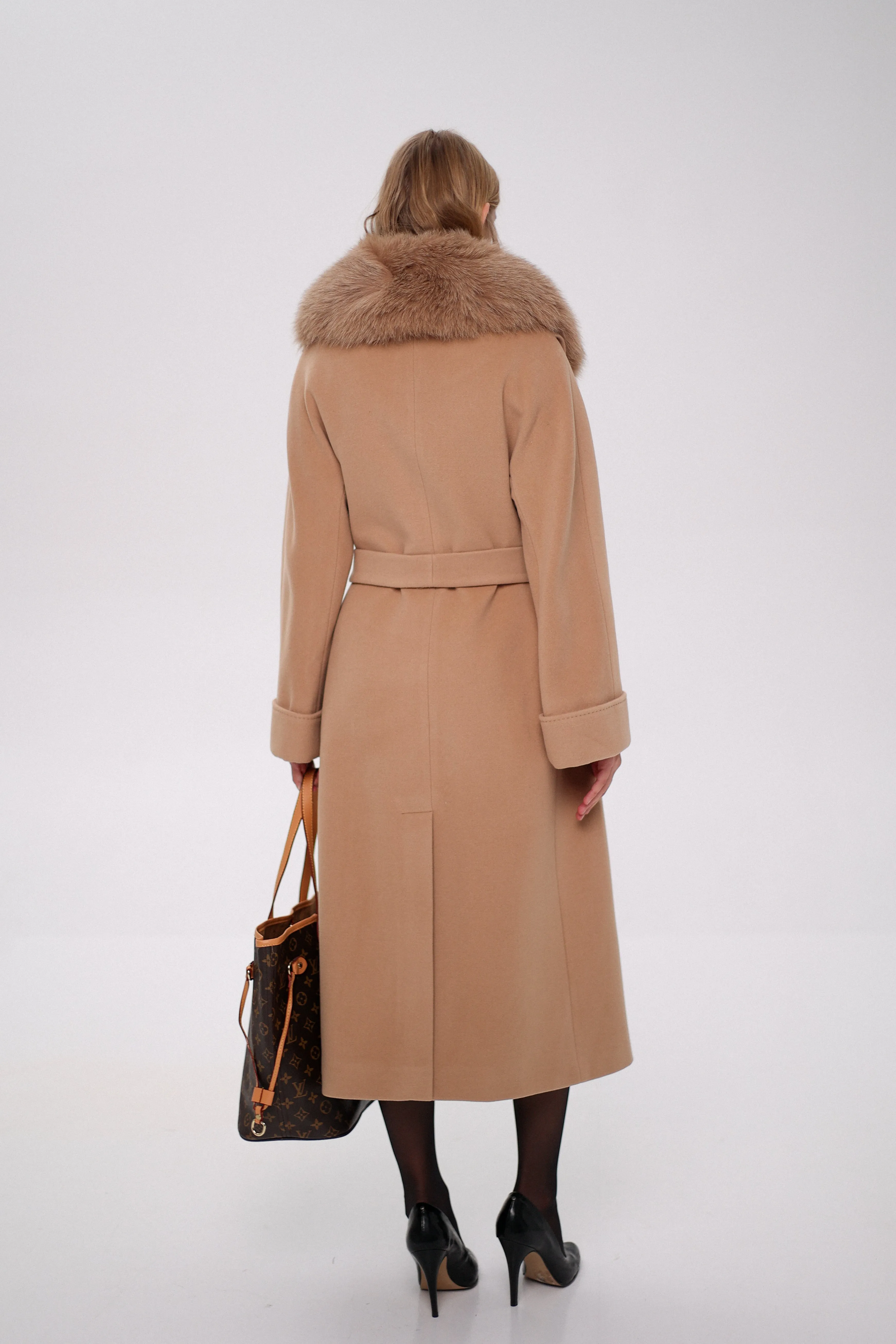 Florence Genuine Polar Fox Cashmere Wool Blend Overcoat
