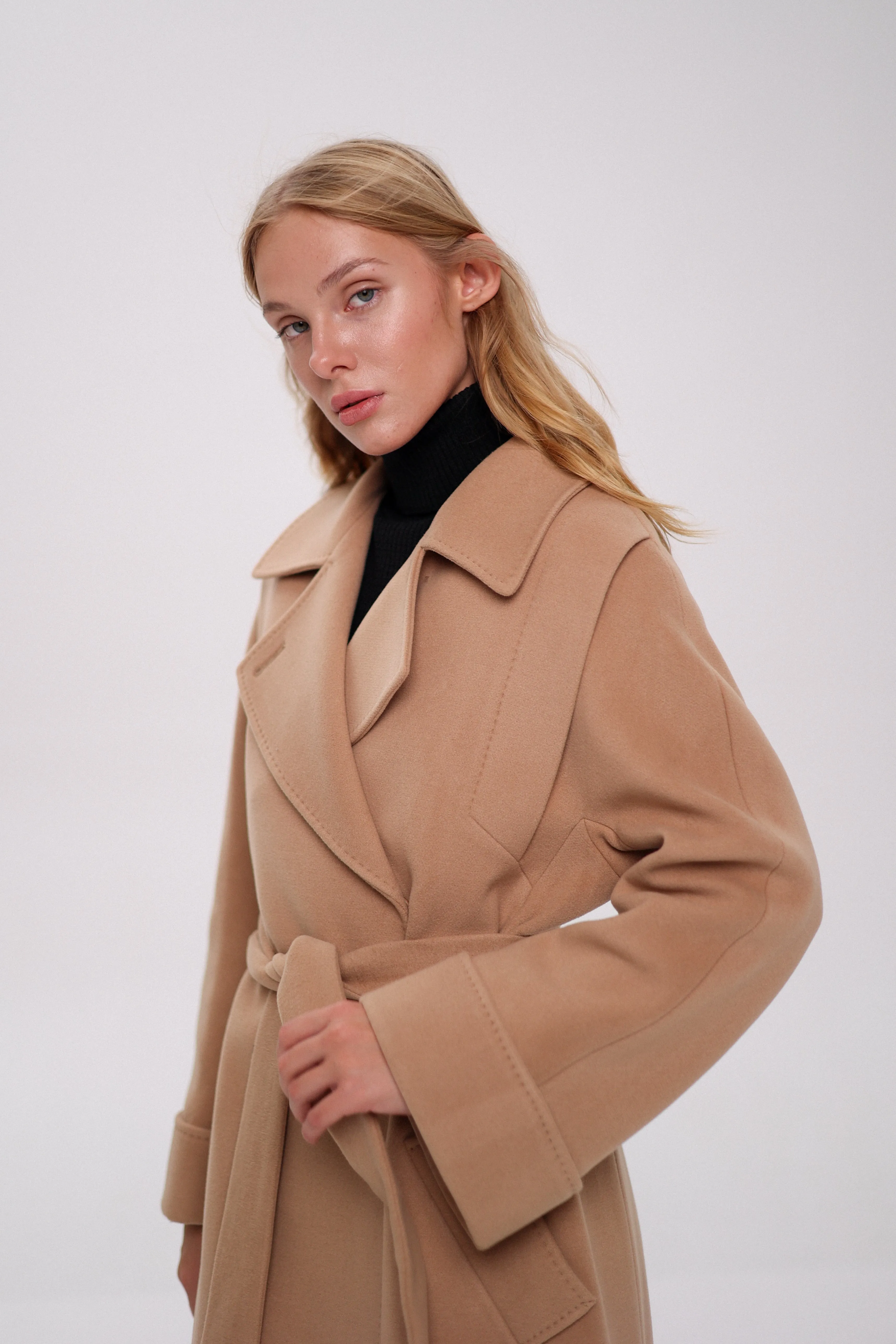 Florence Genuine Polar Fox Cashmere Wool Blend Overcoat