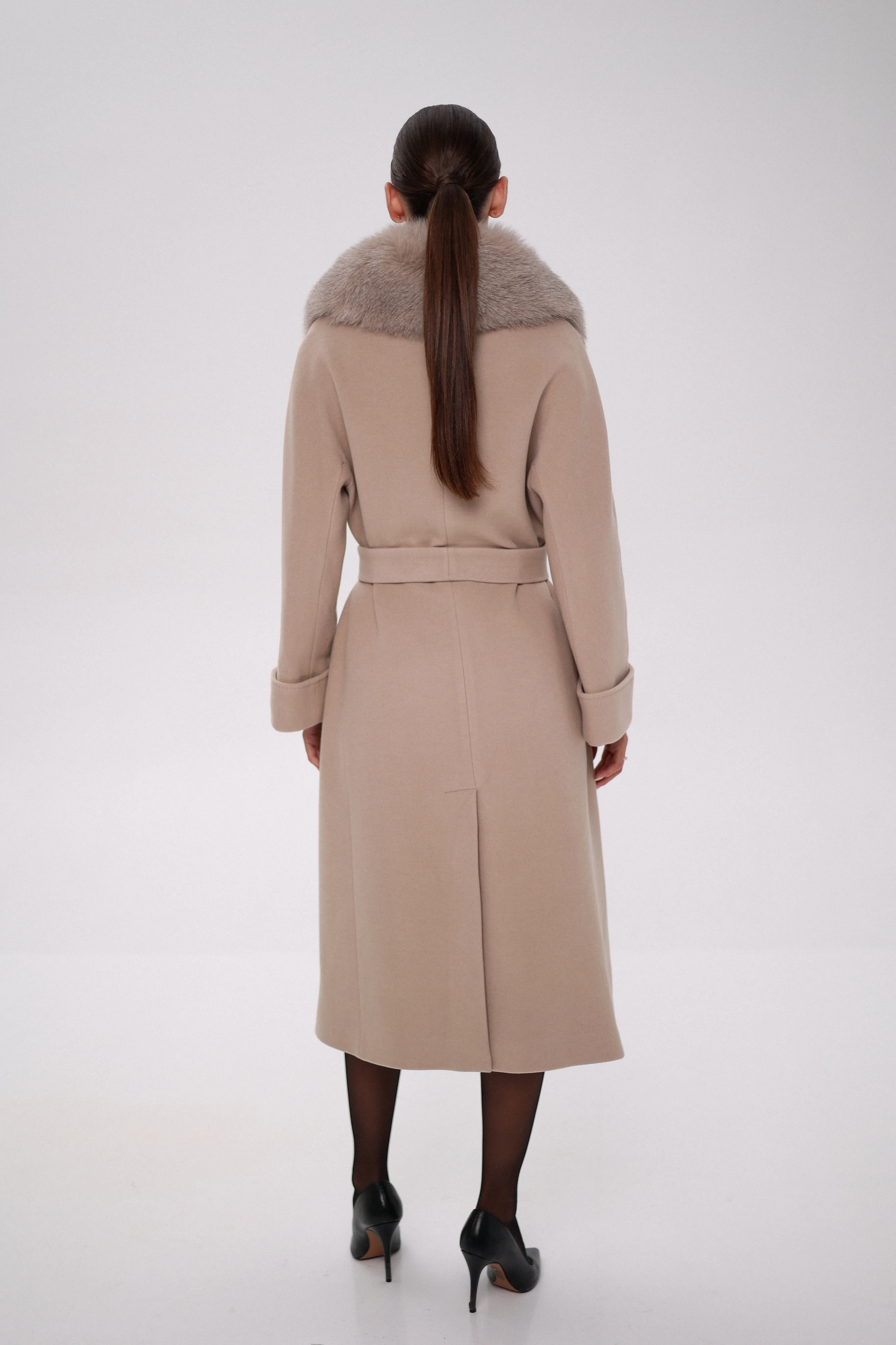 Florence Genuine Polar Fox Cashmere Wool Blend Overcoat