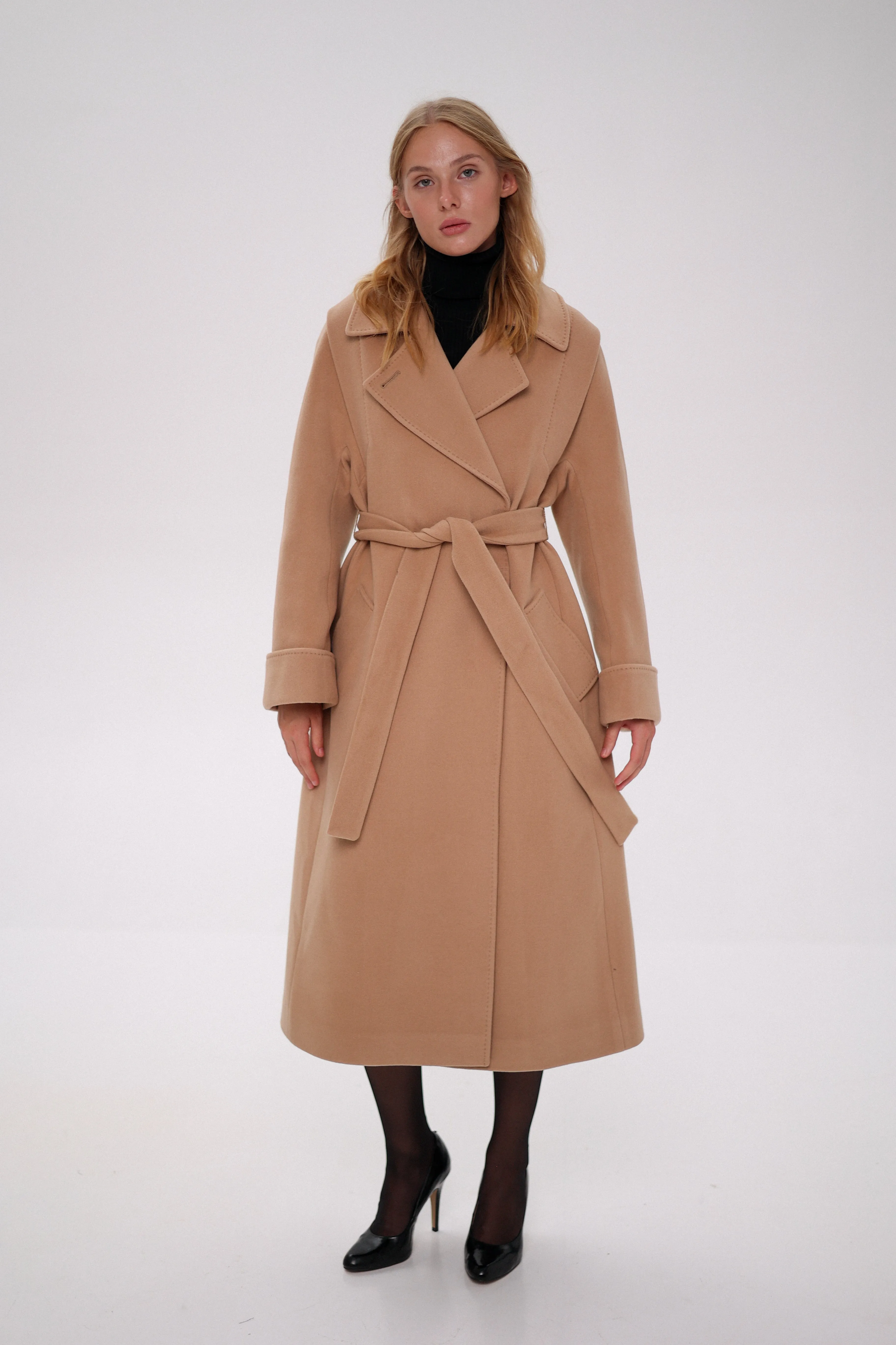 Florence Genuine Polar Fox Cashmere Wool Blend Overcoat