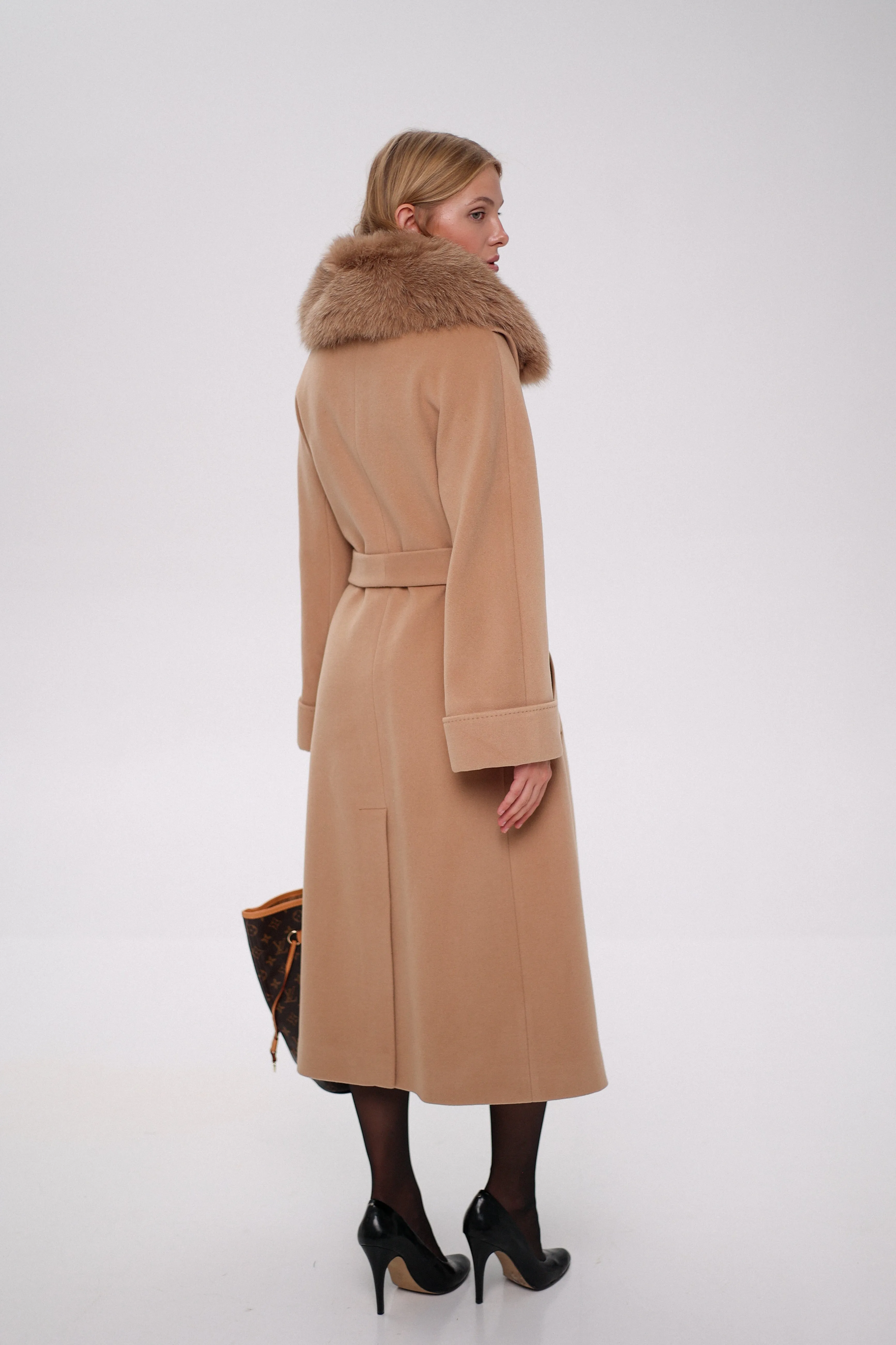 Florence Genuine Polar Fox Cashmere Wool Blend Overcoat