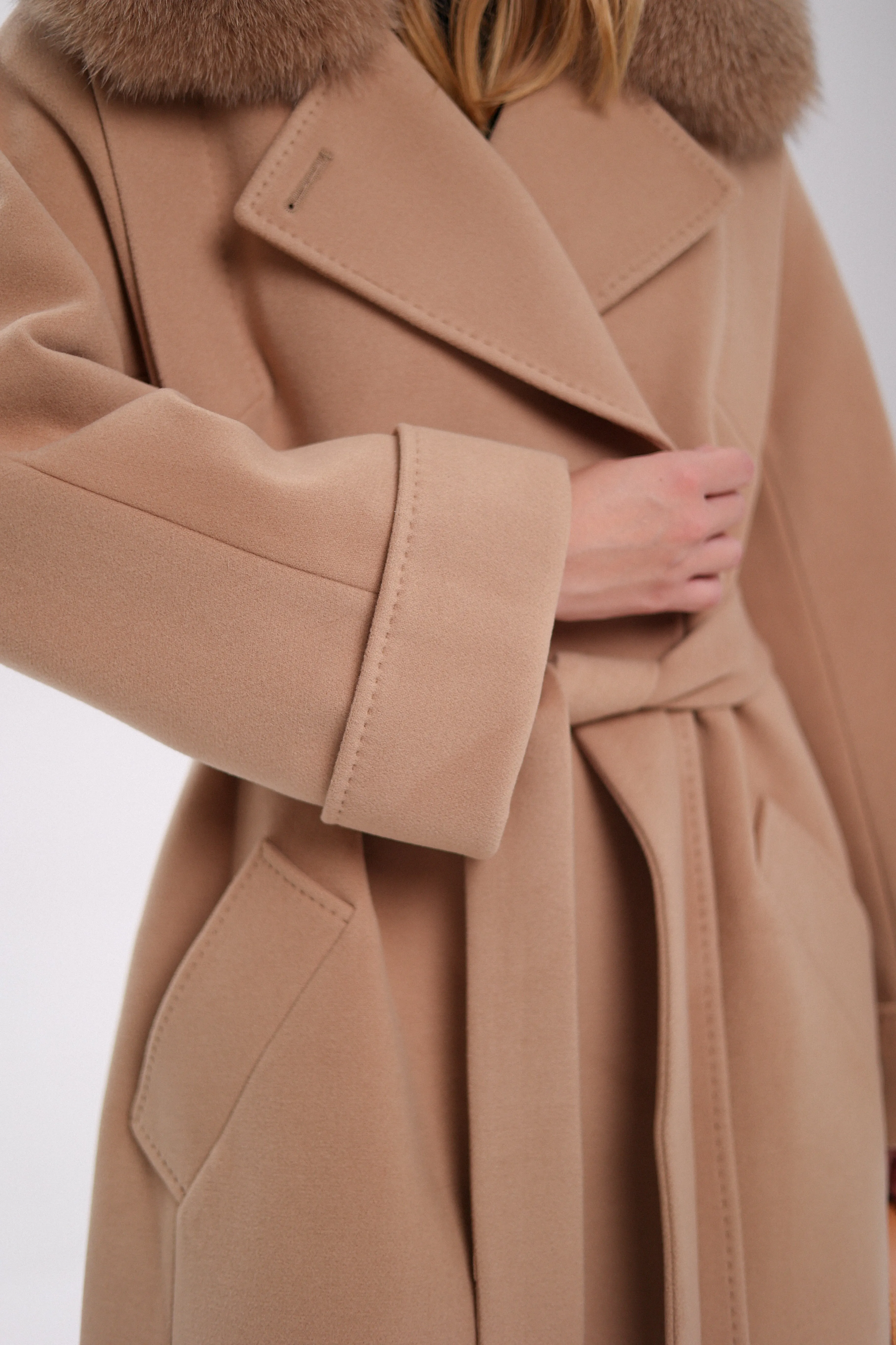 Florence Genuine Polar Fox Cashmere Wool Blend Overcoat