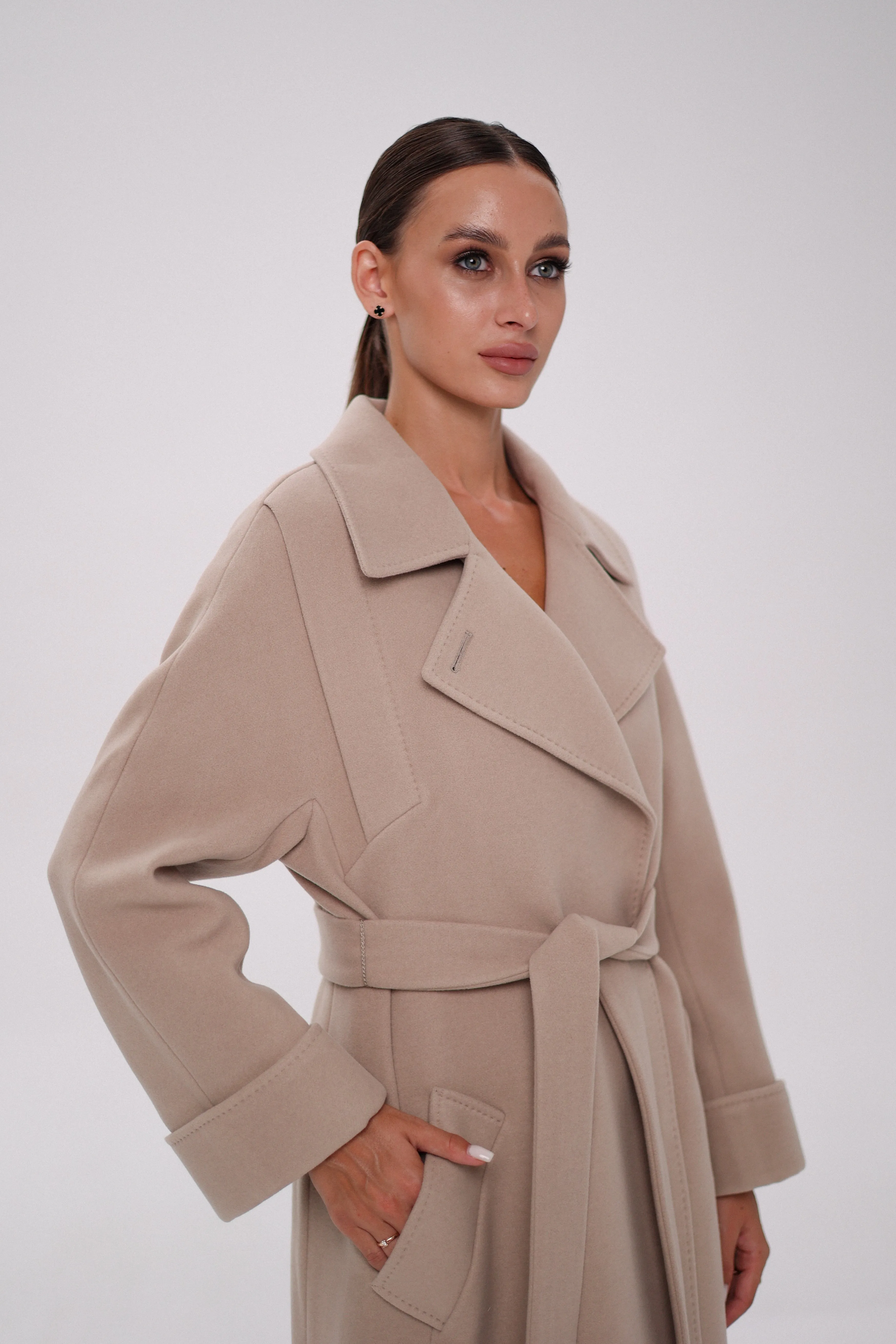 Florence Genuine Polar Fox Cashmere Wool Blend Overcoat