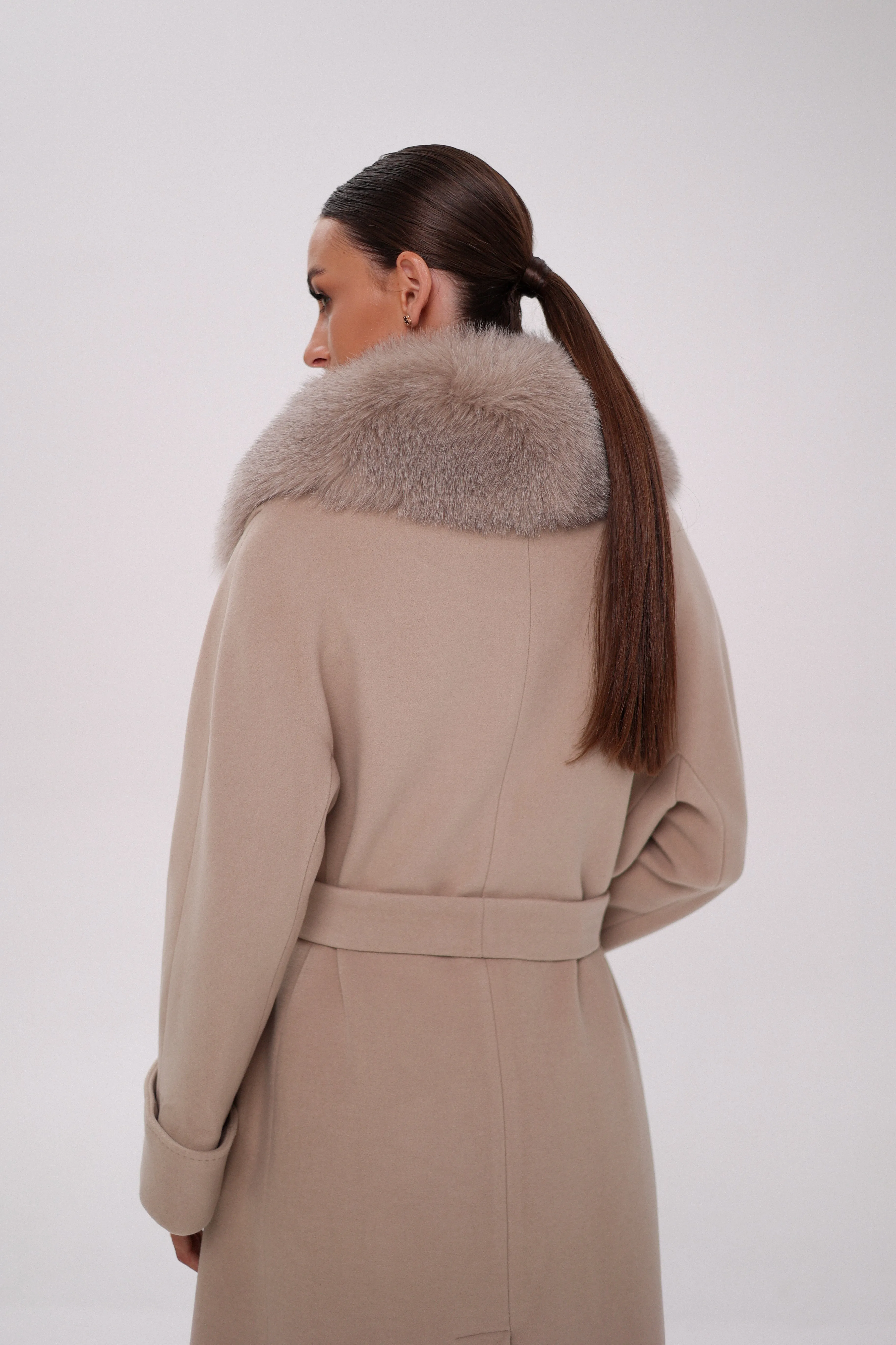 Florence Genuine Polar Fox Cashmere Wool Blend Overcoat