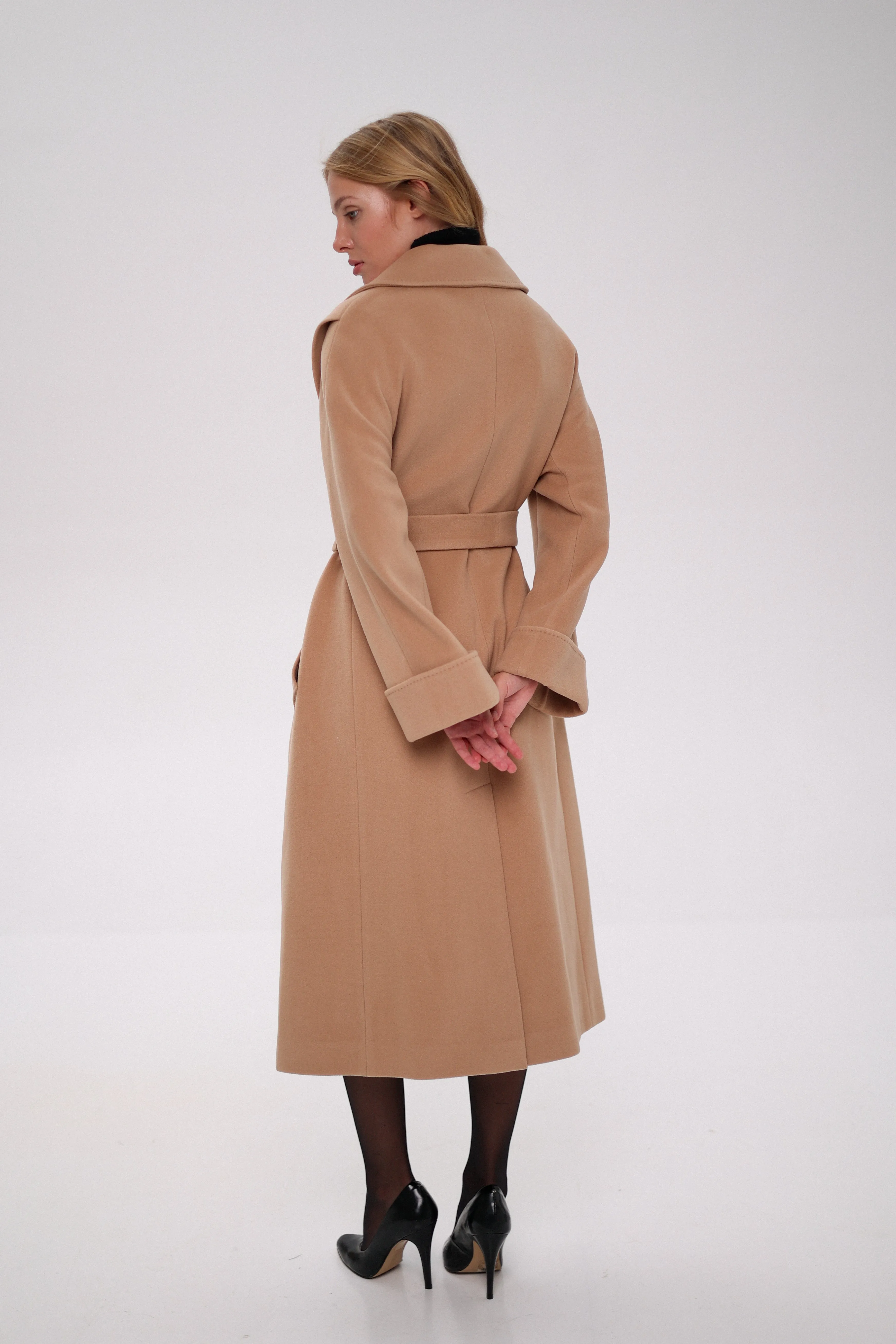 Florence Genuine Polar Fox Cashmere Wool Blend Overcoat