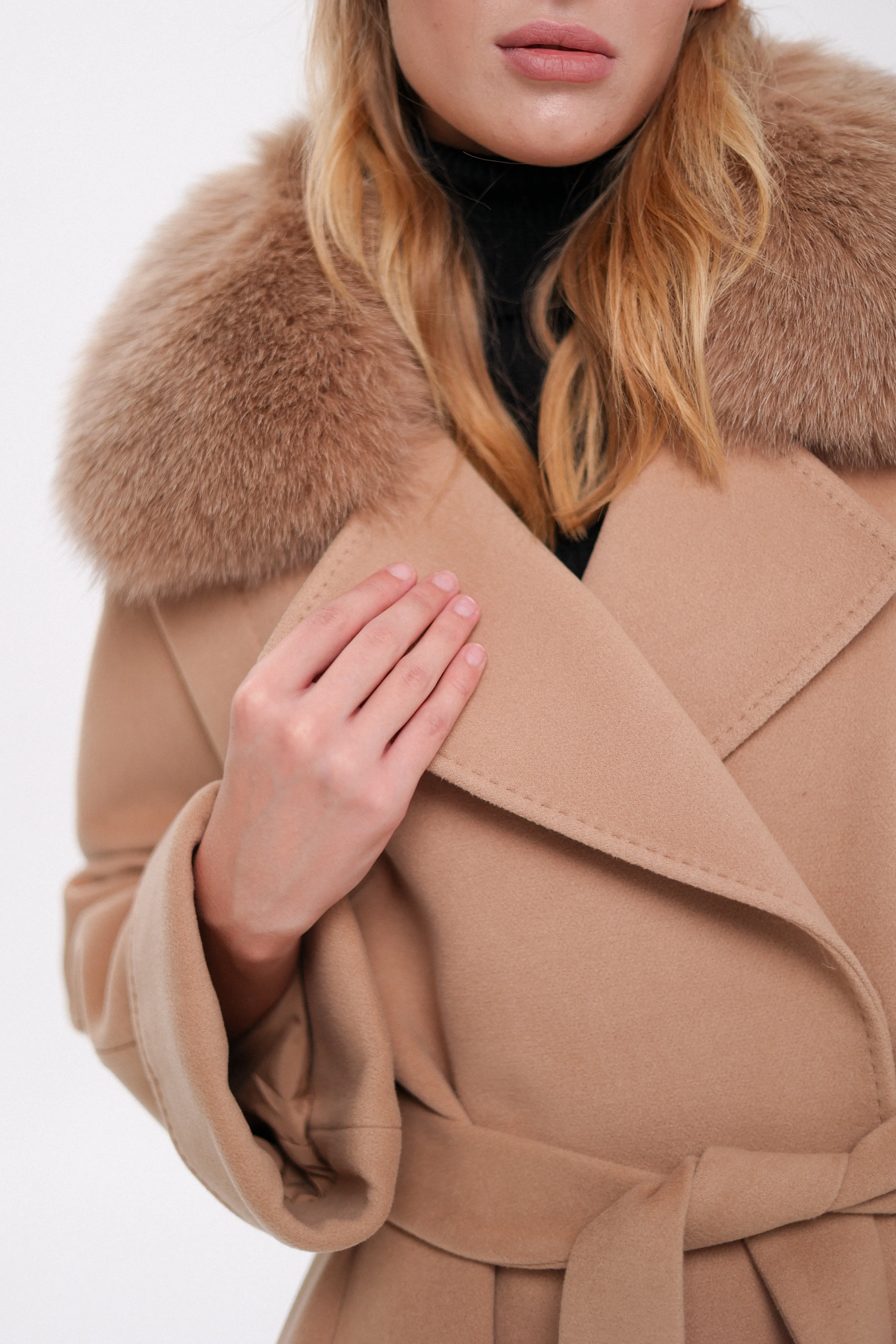 Florence Genuine Polar Fox Cashmere Wool Blend Overcoat