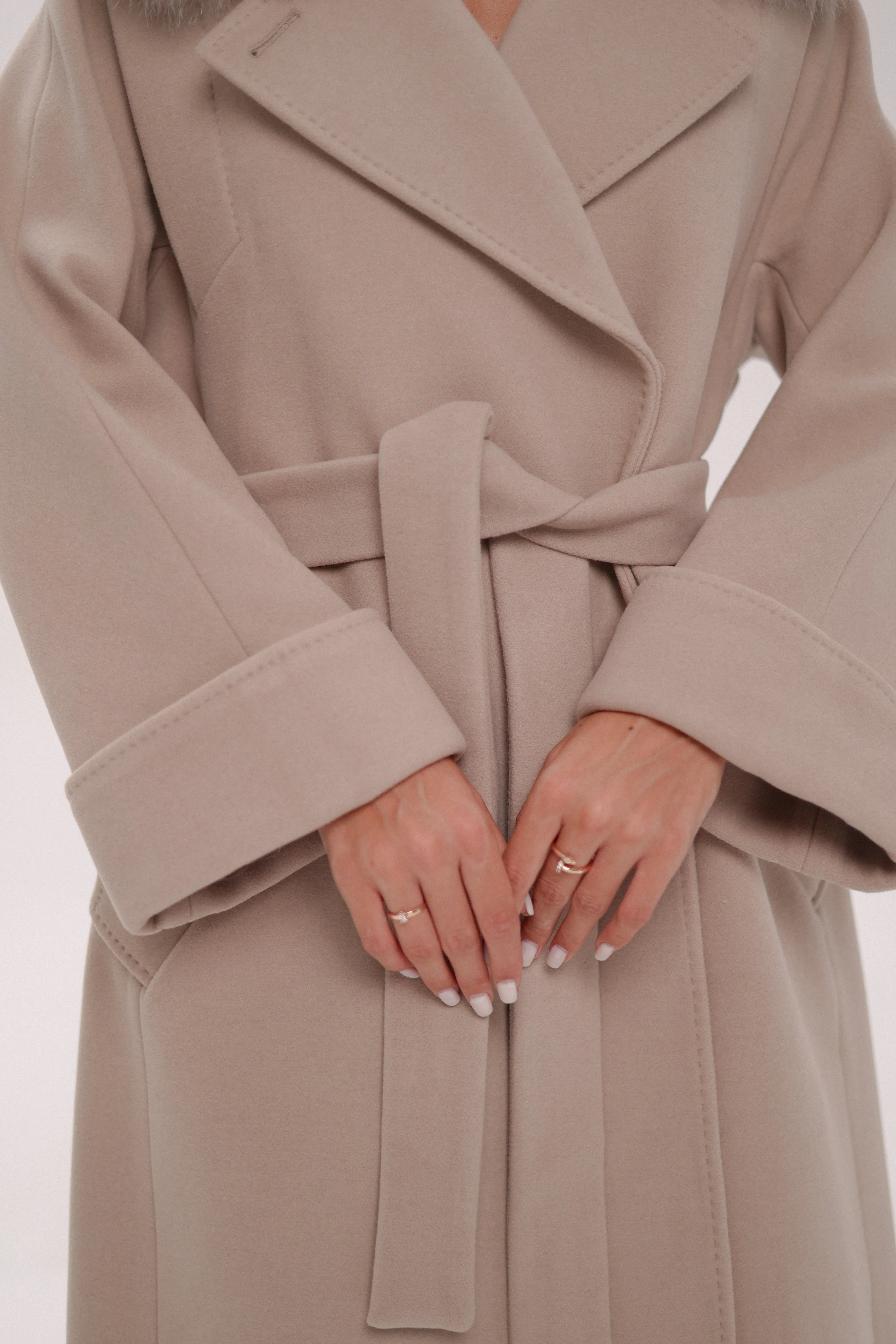 Florence Genuine Polar Fox Cashmere Wool Blend Overcoat
