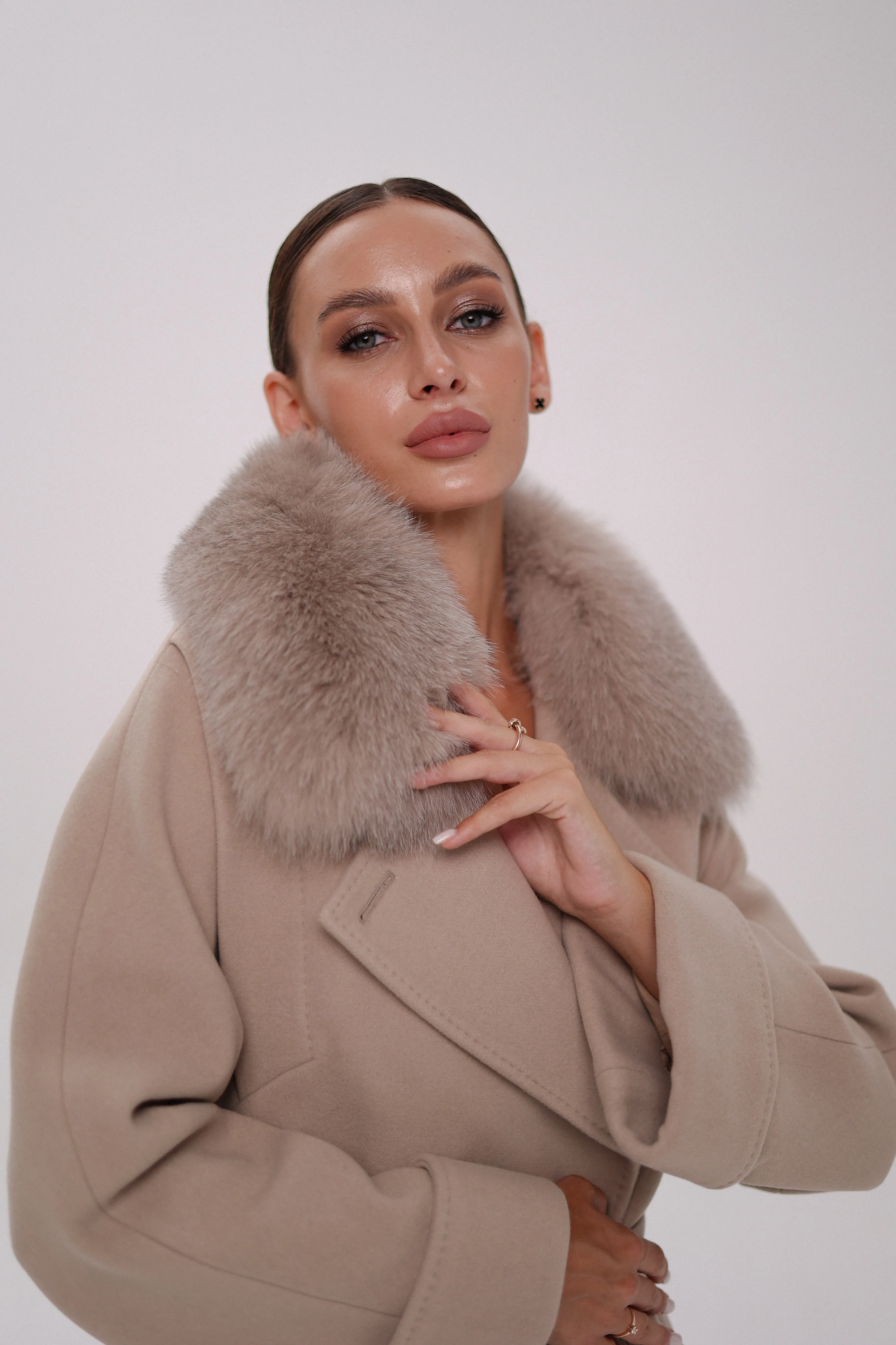 Florence Genuine Polar Fox Cashmere Wool Blend Overcoat