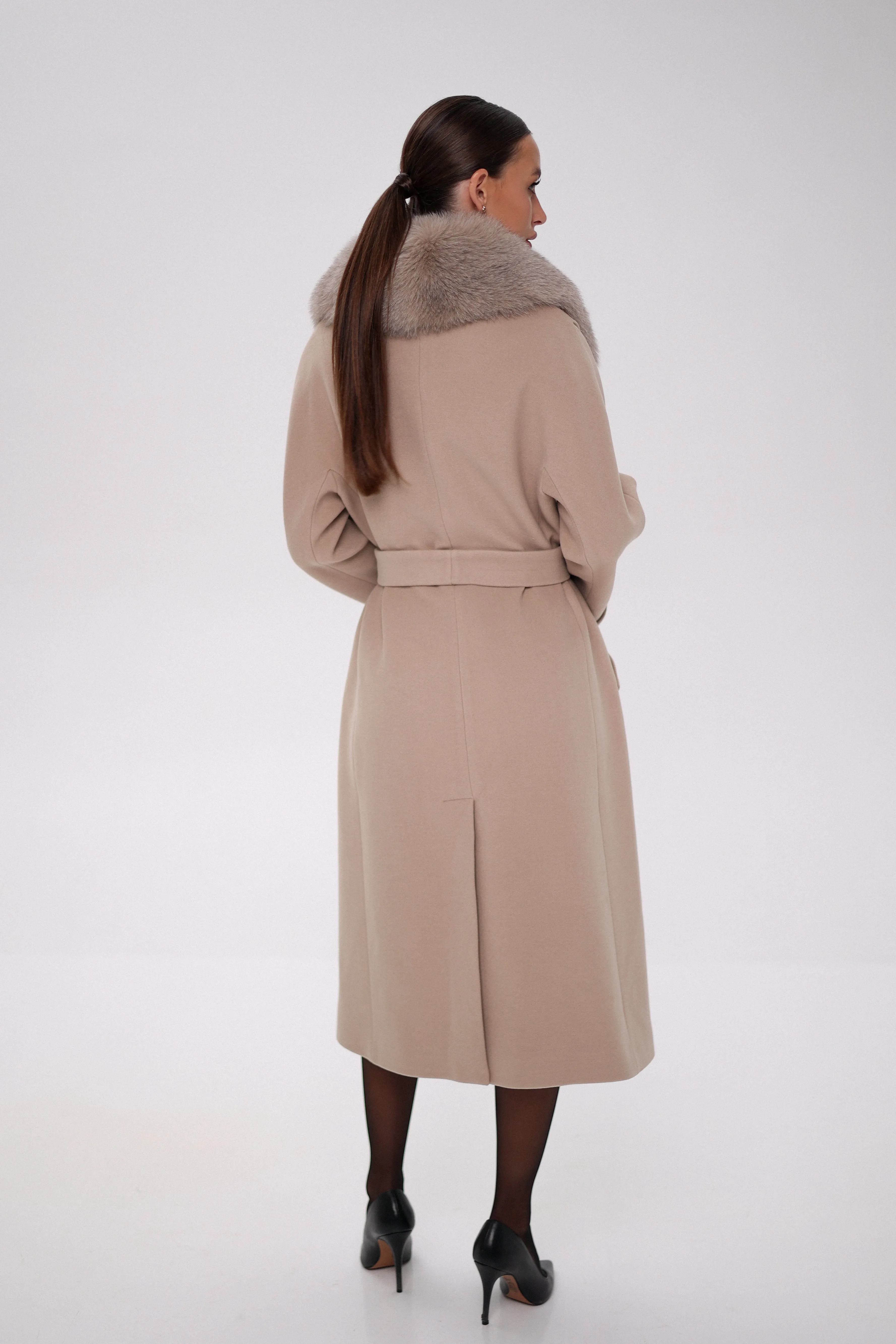 Florence Genuine Polar Fox Cashmere Wool Blend Overcoat