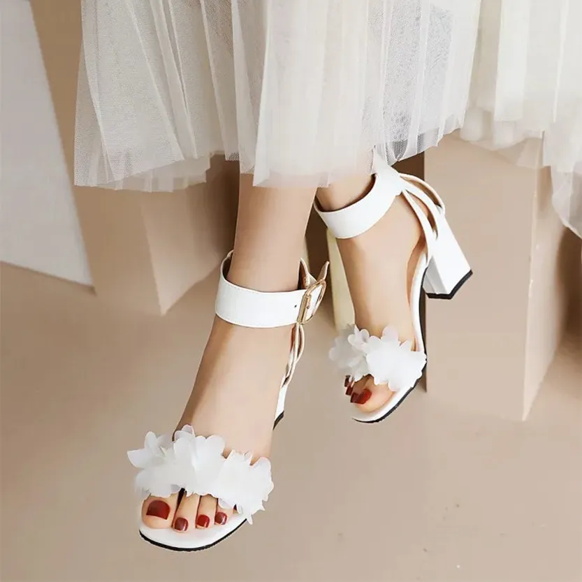 Funki Buys | Shoes | Women's Floral Organza Thick Heel Sandal