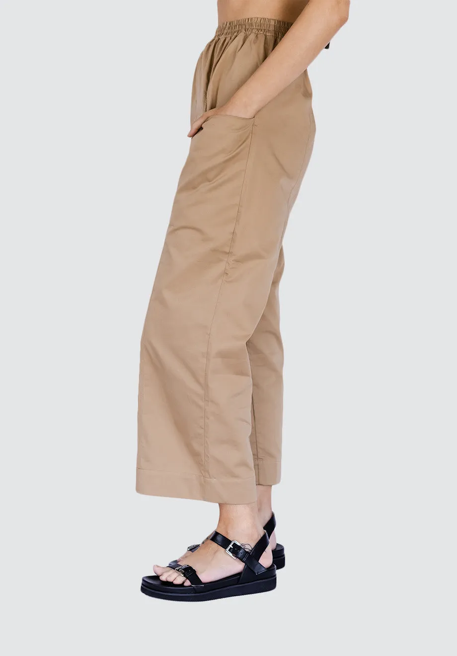 Gathered Waist Pants | Tan